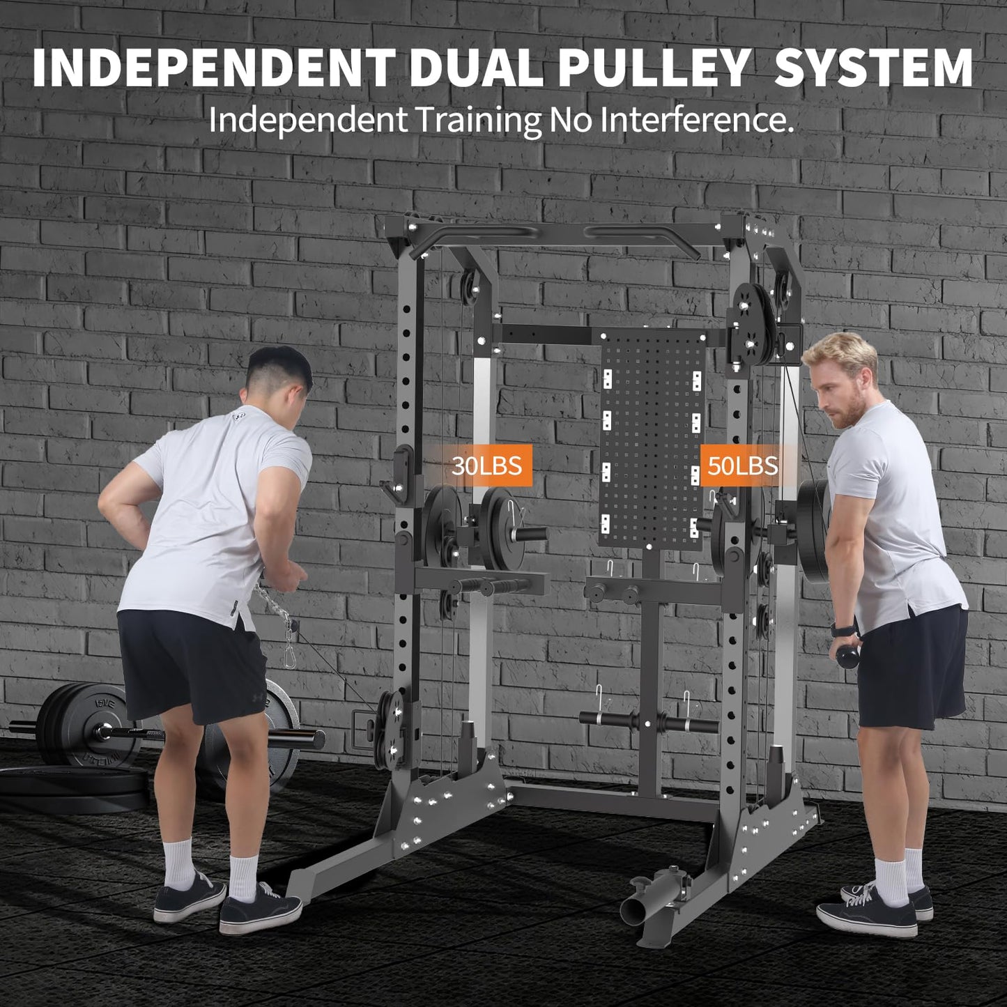 Power Cage, 2000 LB Squat Rack with Dual Pulley Cable Crossover, Multi-Function Home Gym Power Rack with Attachments, Full Body Strength Training Equipment for Home