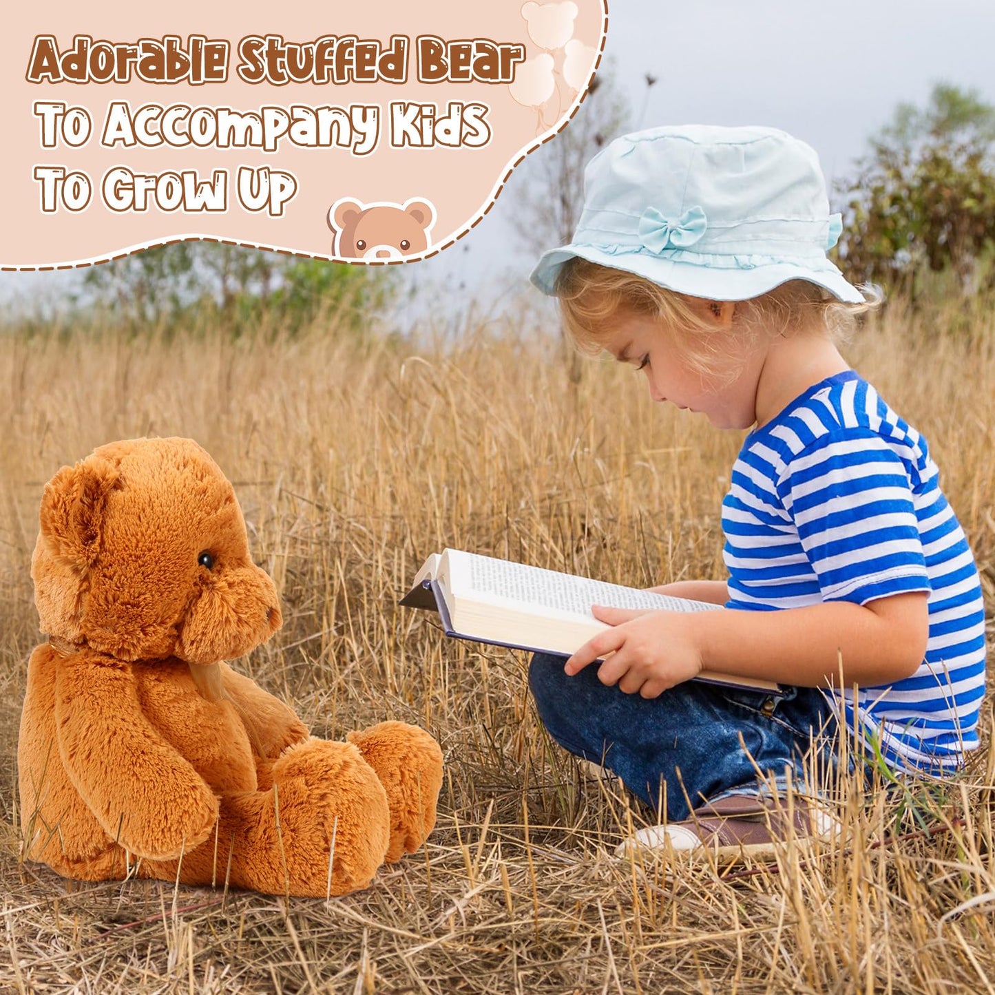 Wettarn 2 Pack Plush Teddy Bear Stuffed Animal 18 Inch Cuddly Stuffed Bears Plush with Bow for Kids Easter Birthday Children's Day Baby Shower Gifts Party Favor Decors(Light Brown, Dark Brown)