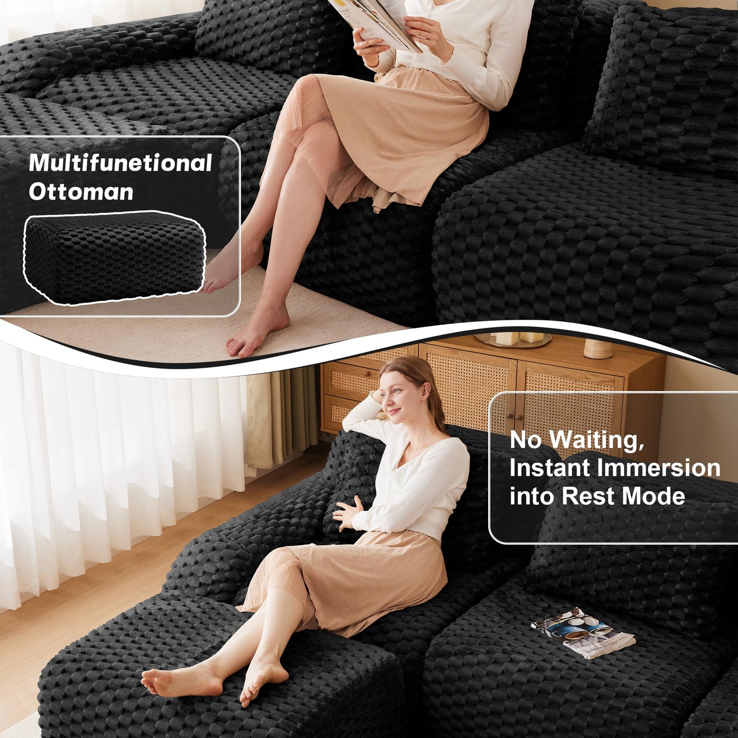 KEIKI Modular Sectional Sofa for Living Room, No Assembly Boneless Couch with Deep Seat Comfort, Oversized Modular Sofa Configuration for Group Comfort