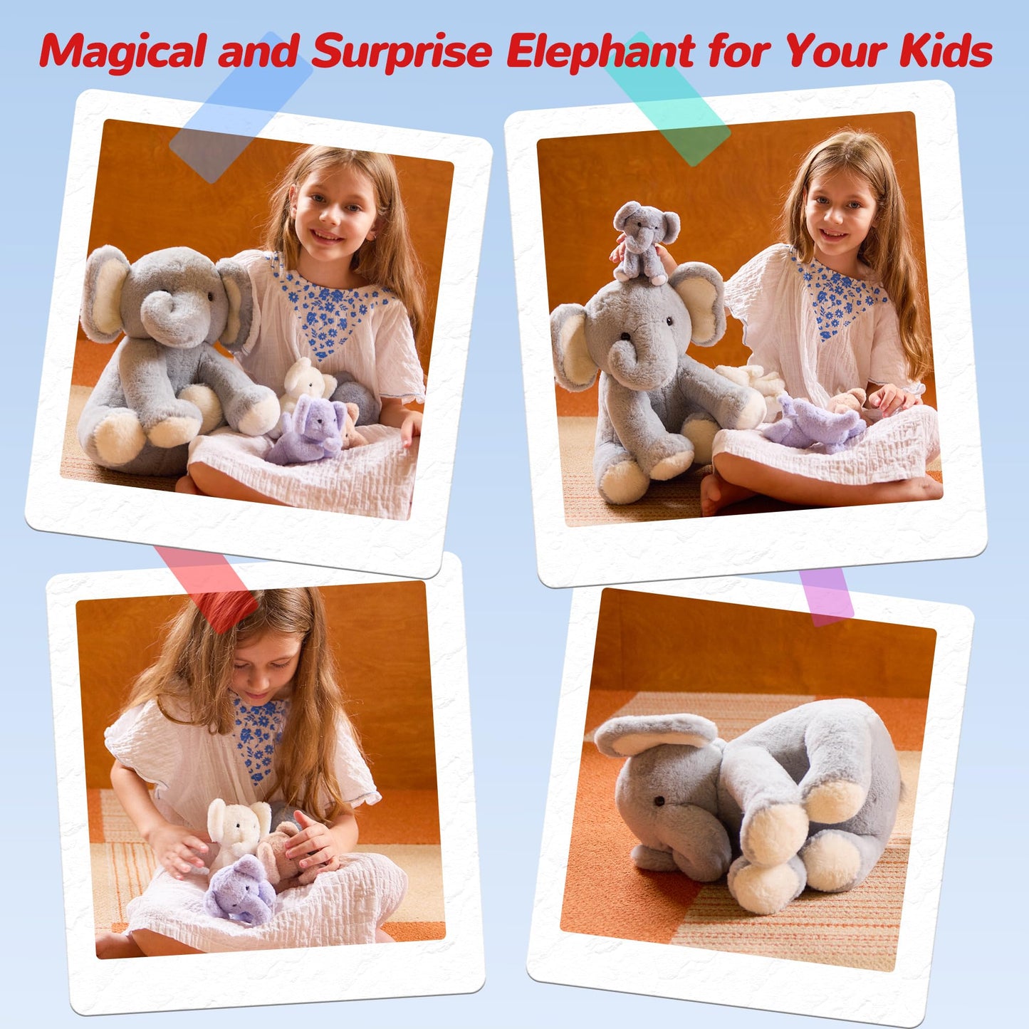 Vposyako 5 Pieces Elephant Stuffed Animals for Girls, 1 Mommy Elephant with 4 Babies Soft Plush Set Toys Gifts for Kids Children 3 4 5 6 7 8 9 Years, Christmas, Birthday, Children's Day