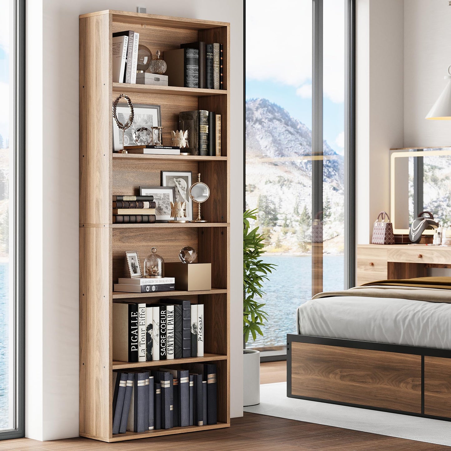 IRONCK Bookshelves and Bookcases Floor Standing 6 Tiers Display Storage Shelves 70 in Tall Bookcase Home Decor Furniture for Home Office, Living Room, Bed Room