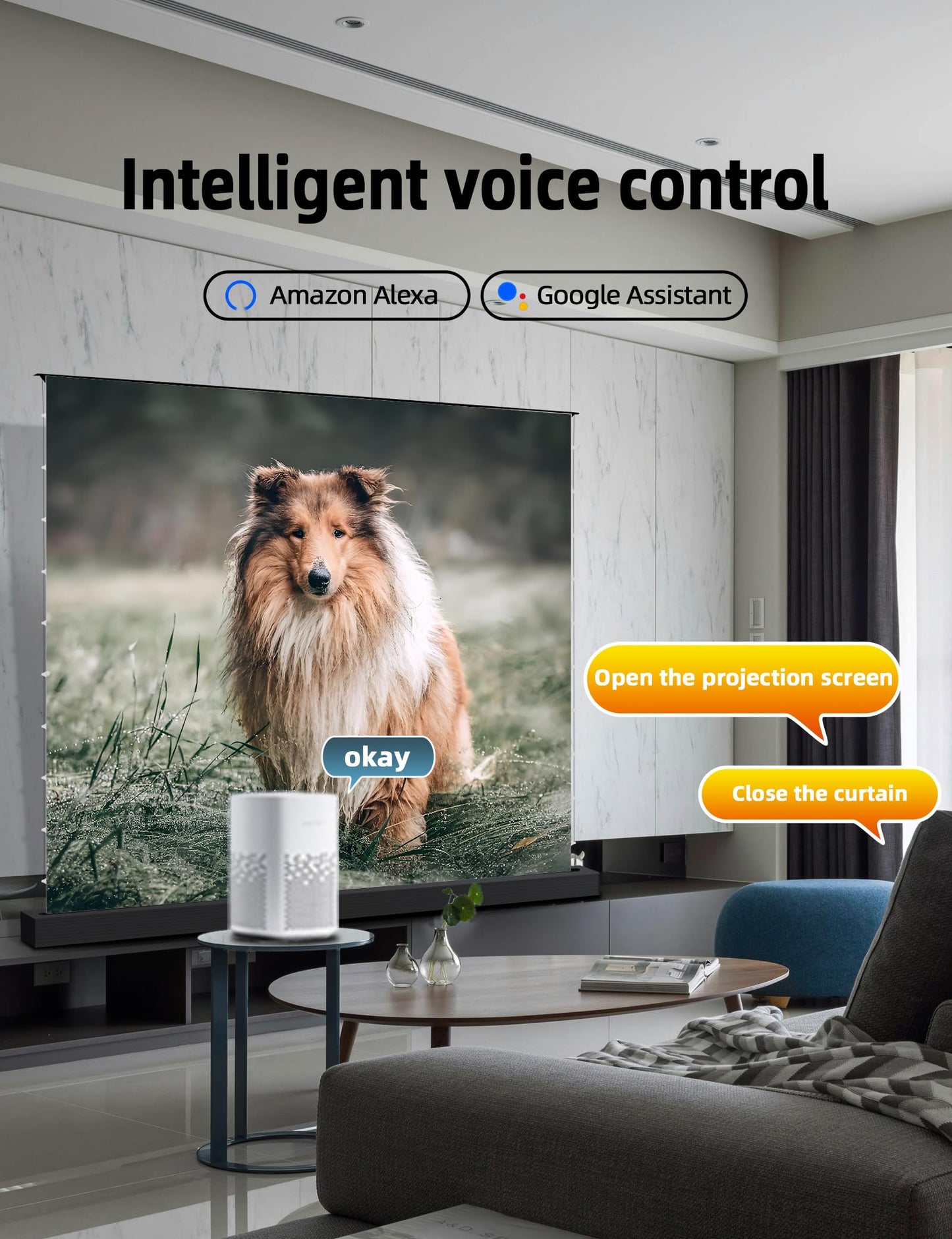 Acmejm 100" Matte White Motorized Floor Rising Projector Screen for Long/Standard UST Throw Projector,Movie Screen for Home Theater,Motorized Projector Screen 4K/8K Ultra HD