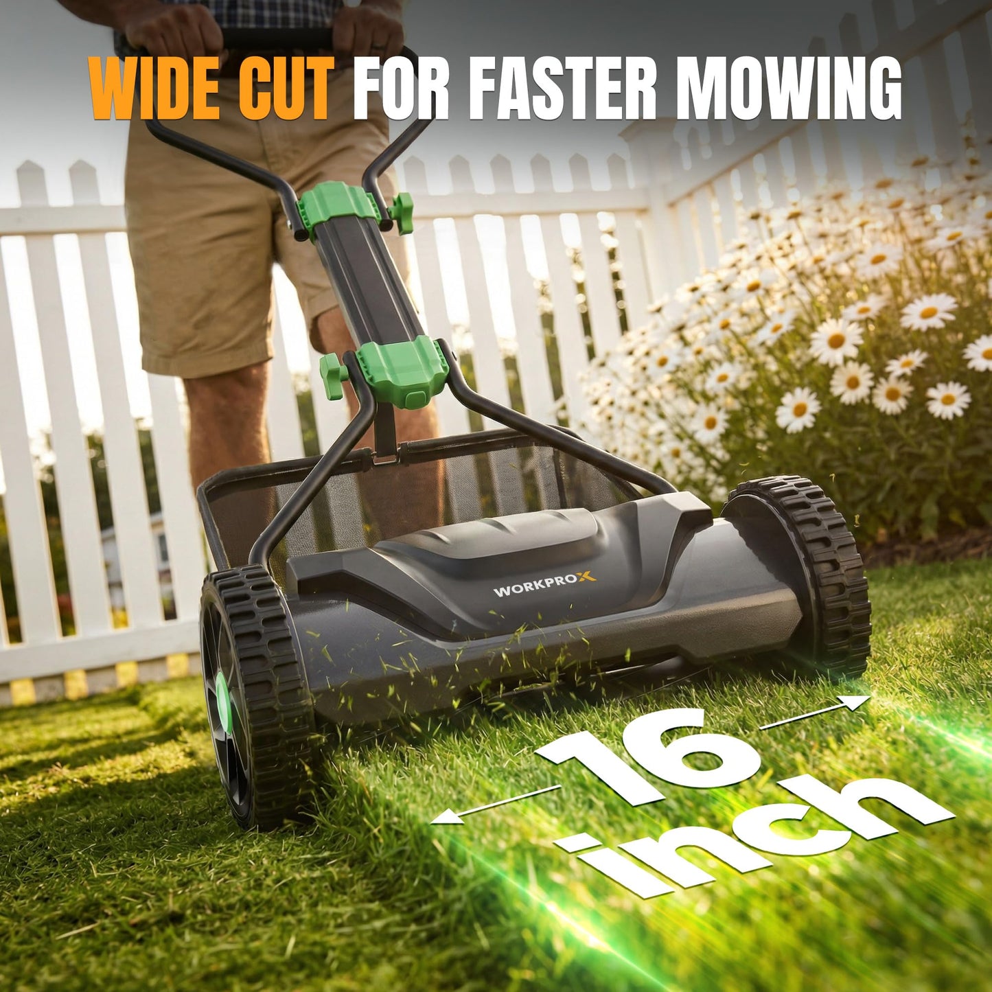 WORKPROX 16-Inch Push Reel Lawn Mower, Adjustable Height 5-Blade Reel Mower with Removable 8-Gallon Grass Catcher for Yards and Gardens, Black