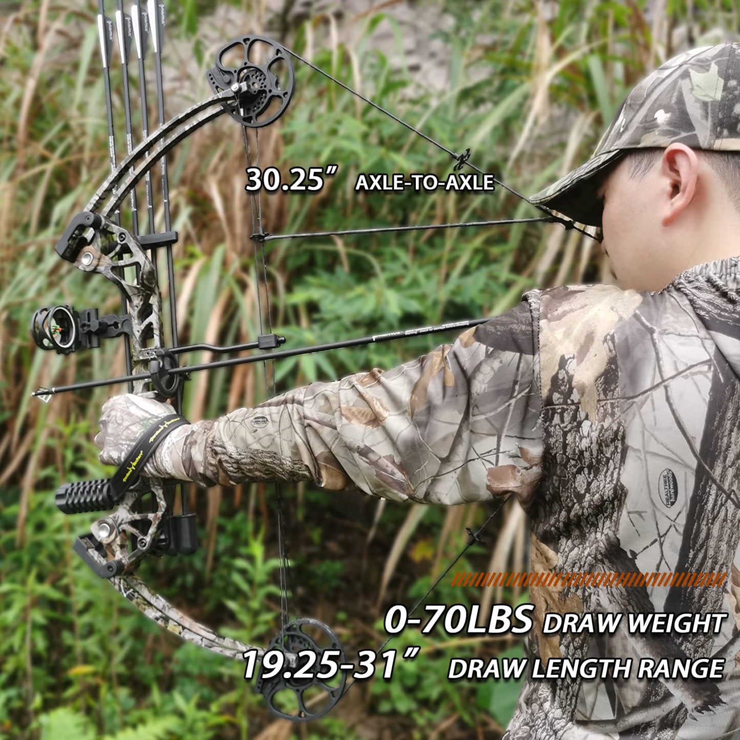 Lanneret Compound Bow and Archery Sets - Right Hand Archery Compound Bows 0-70 lbs Draw Weight Adjustable for Adults and Beginners，Hunting Bow Kit for Beginner Camouflage