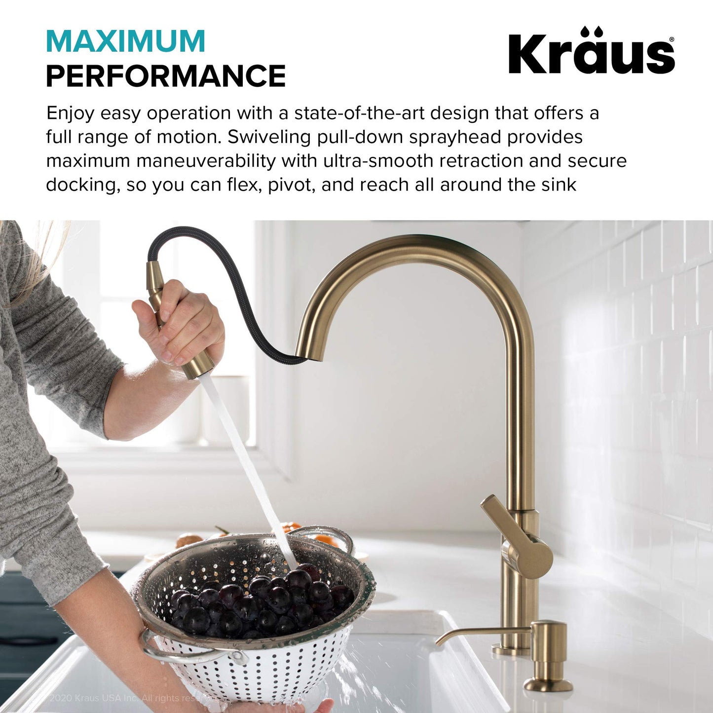 KRAUS Oletto Single Handle Pull Down Kitchen Faucet in Matte Black, KPF-2820MB