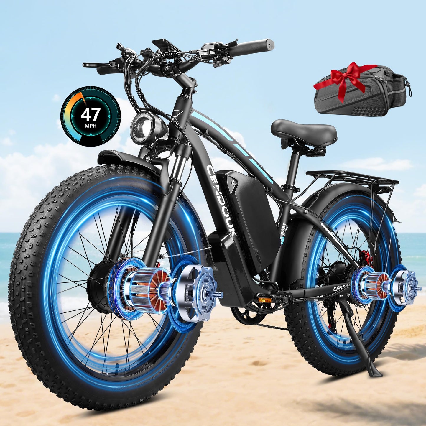 Qweepei Peak 6000W Dual Motor Ebike Fast 47MPH 52V 34AH UL Certified Battery Electric Bike for Adults 100 Miles Long Range 24Inch Fat Tire Commuter Electric Bicycle for All Terrain (Blue)