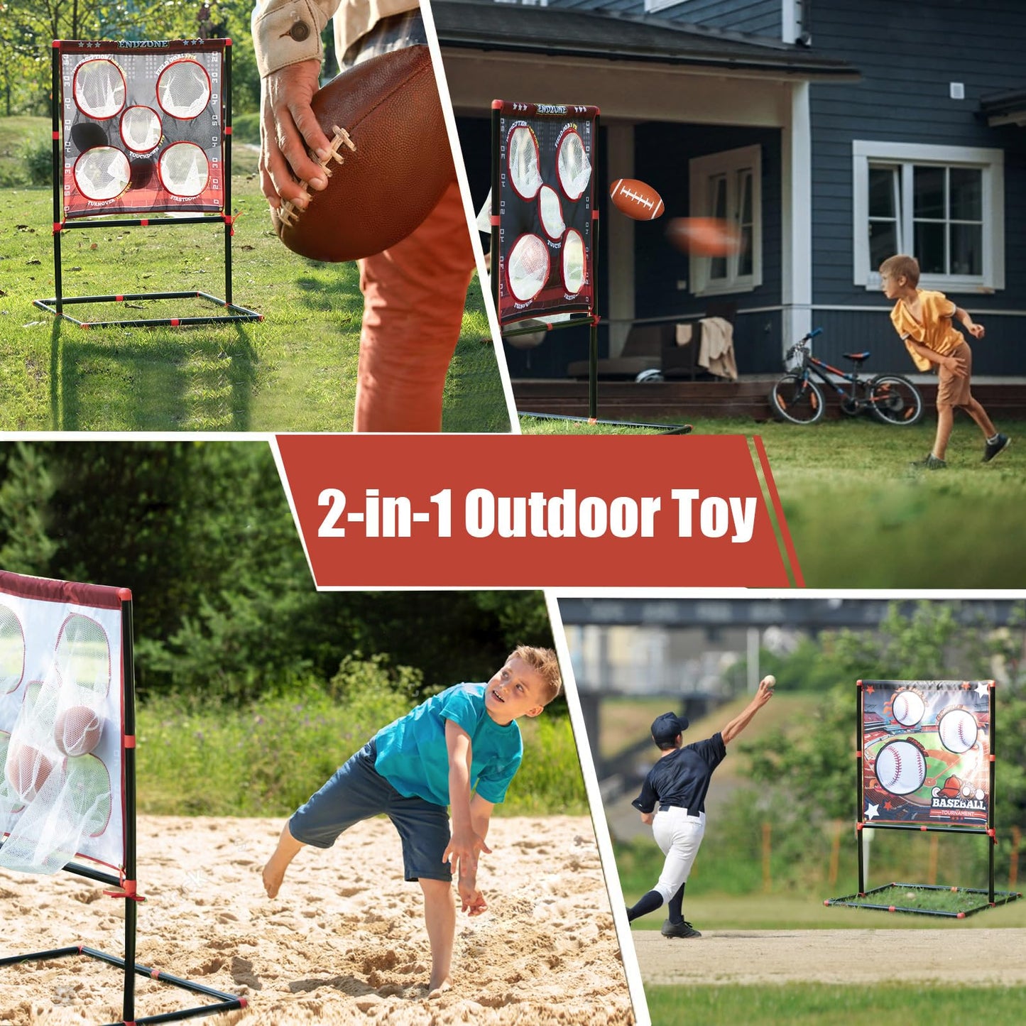VROGTIK 2-in-1 Football & Baseball Toss Game for Kids Ages 3-8 - Outdoor Garden Toy for Backyard, Beach & Camping, Family Party Fun Sports Toy