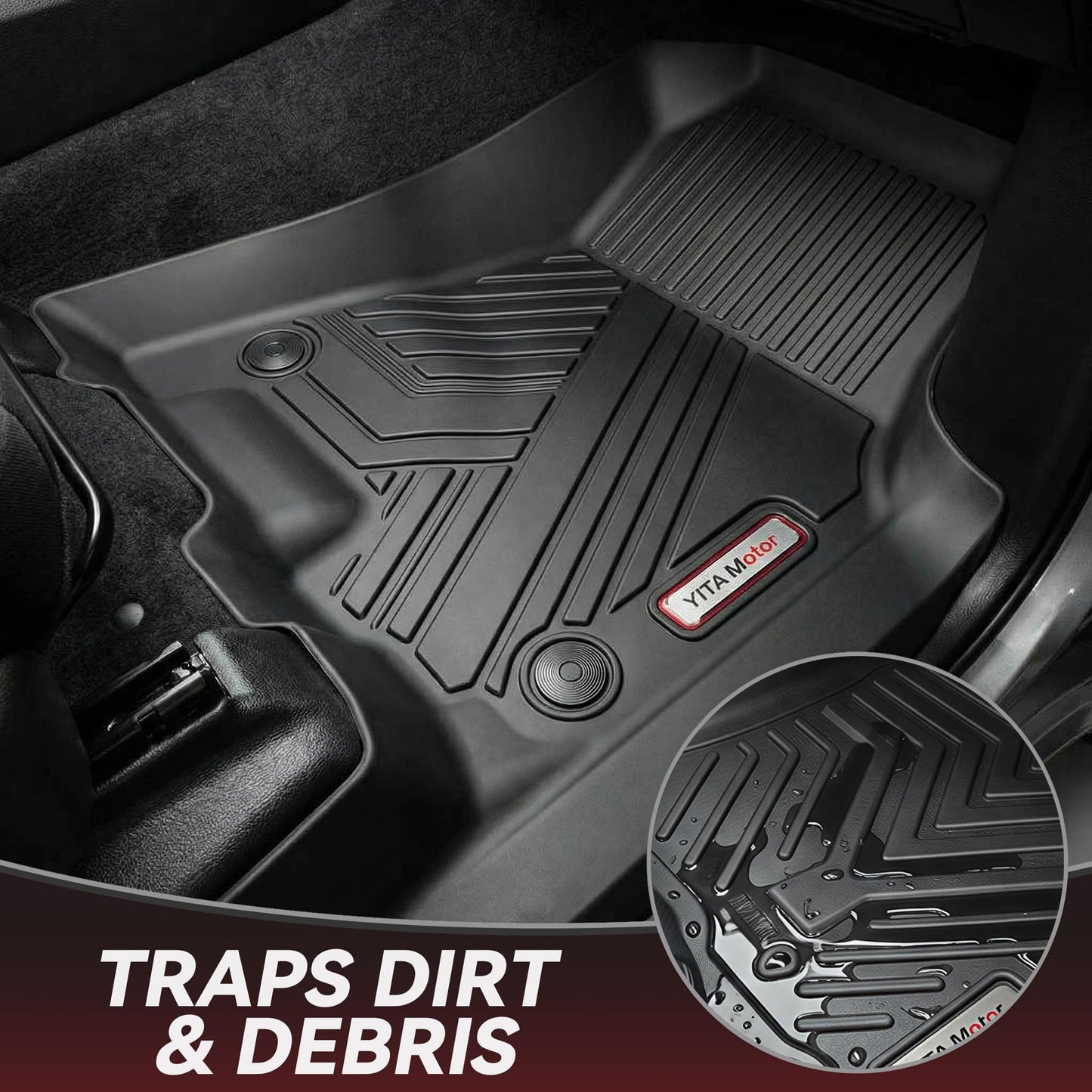 YITAMOTOR Floor Mats for 2025 2026 Ram 1500 Crew Cab with 1st Bucket Seat Rear Under-Seat Storage Box, TPE All Weather Custom Fit Floor Liner for Ram 1500 Accessories Car Mats, Black