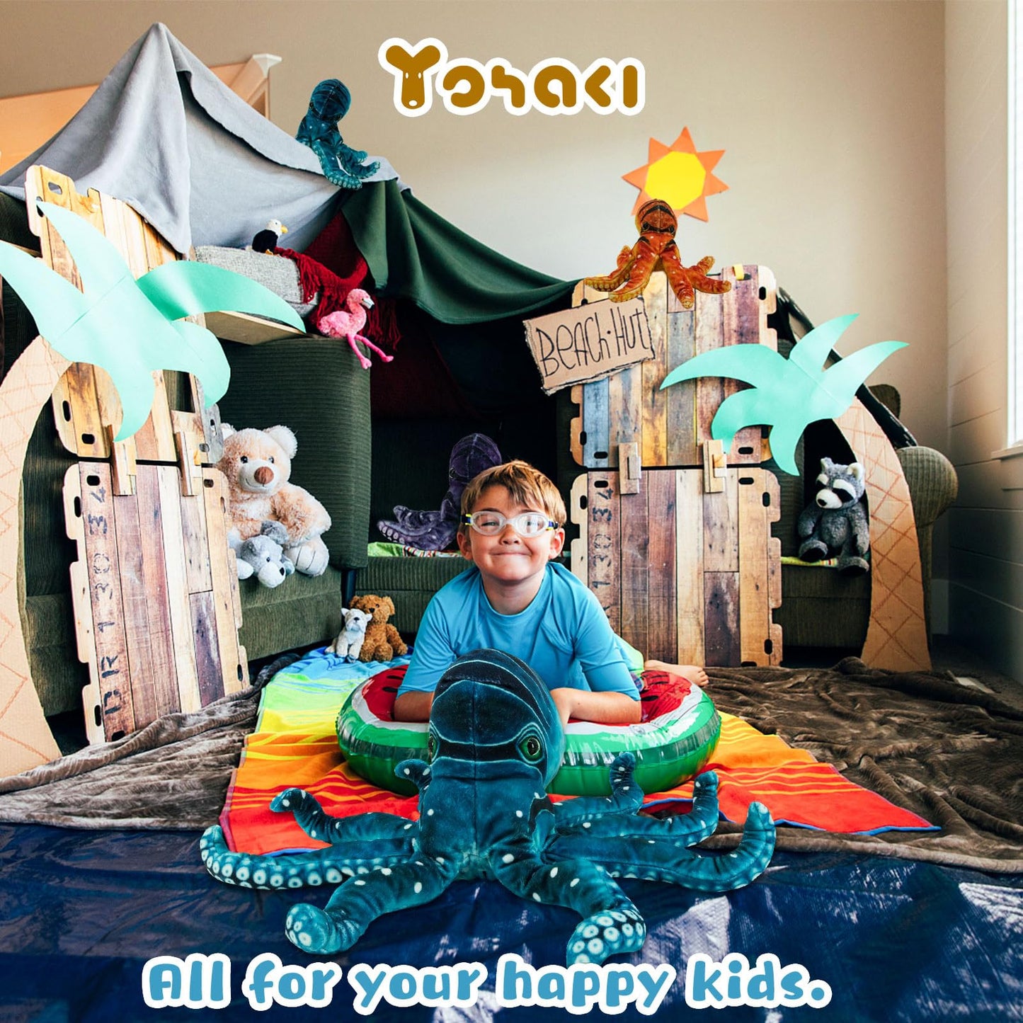 YOHAKI Octopus Stuffed Animal, 11''Marine Printed Octopus Plush Toys with 3 Baby, Soft Washable Toy Stuffed Marine Animal for Home Decor, Idea Gift for Kids Boys Girls Christmas Birthday Gifts (Blue)