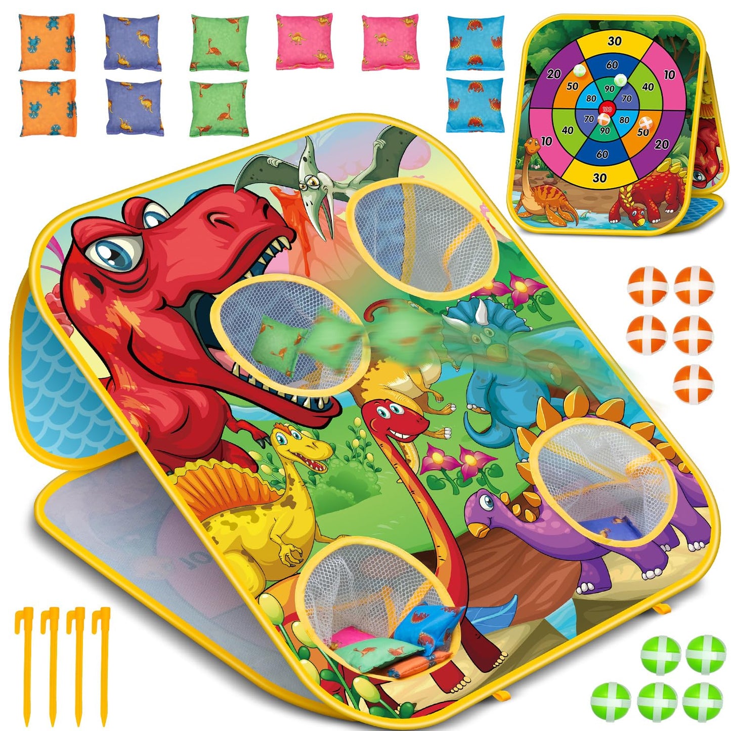 Dinosaur Bean Bag Toss Game: Outdoor Toys Cornhole Board for Kids Toddlers, Party Activities Carnival Outside Yard Backyard Beach Games for Kids Boys Toddlers Ages 3 4 5 6 7 8 Year Old Birthday Gifts