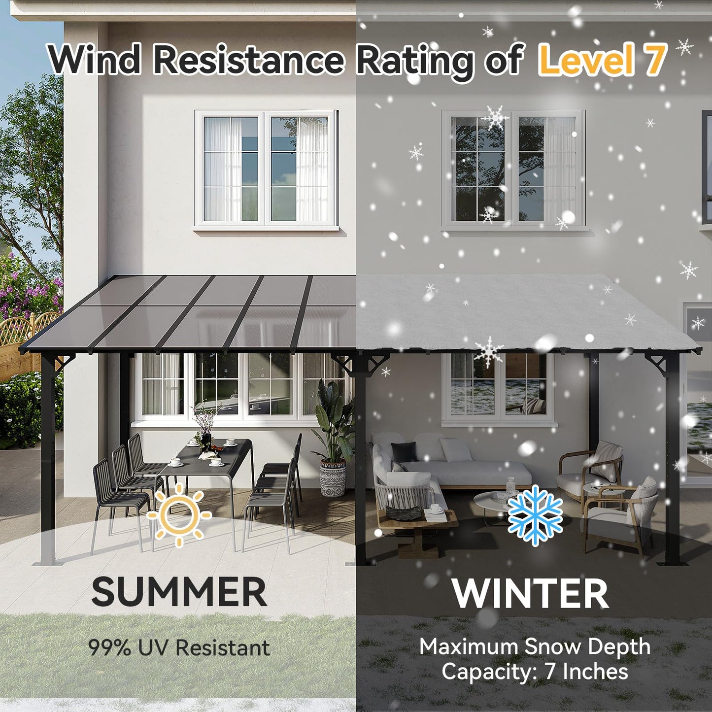 Aoxun 20' x 10' Gazebo for Patio, Gazebo Pergola with Sloped Roof, Large Wall-Mounted Heavy Duty Awnings, for Backyard, Deck, Patio (Black)