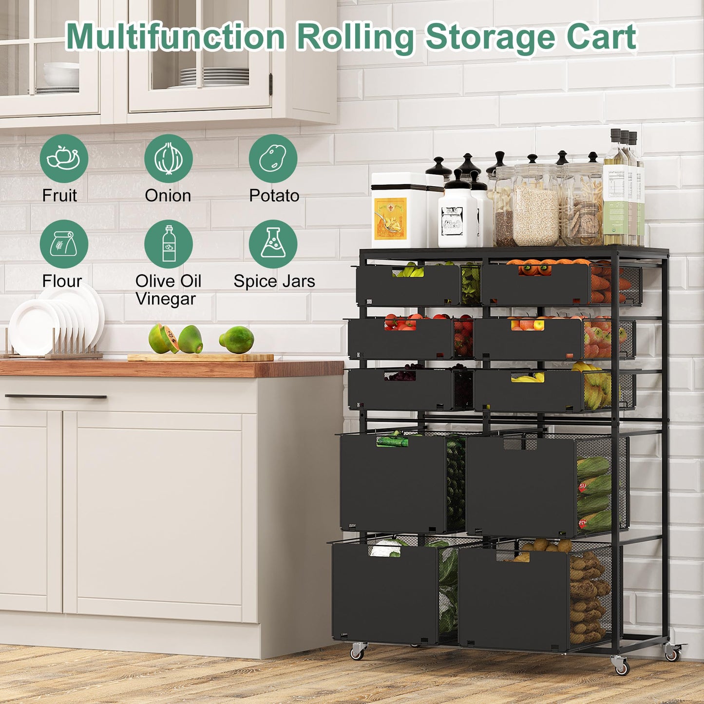 EasyPAG Rolling Cart with Drawers, 10 Drawer Multipurpose Mobile Utility Storage Craft Cart, Metal Filing Cabinet for Home Office, Black