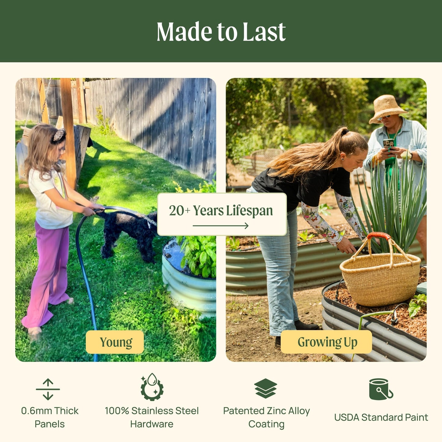 Vego garden Raised Garden Bed Kits, 17" Tall 9 in 1 8ft X 2ft Metal Raised Planter Bed for Vegetables Flowers Ground Planter Box-Pearl White