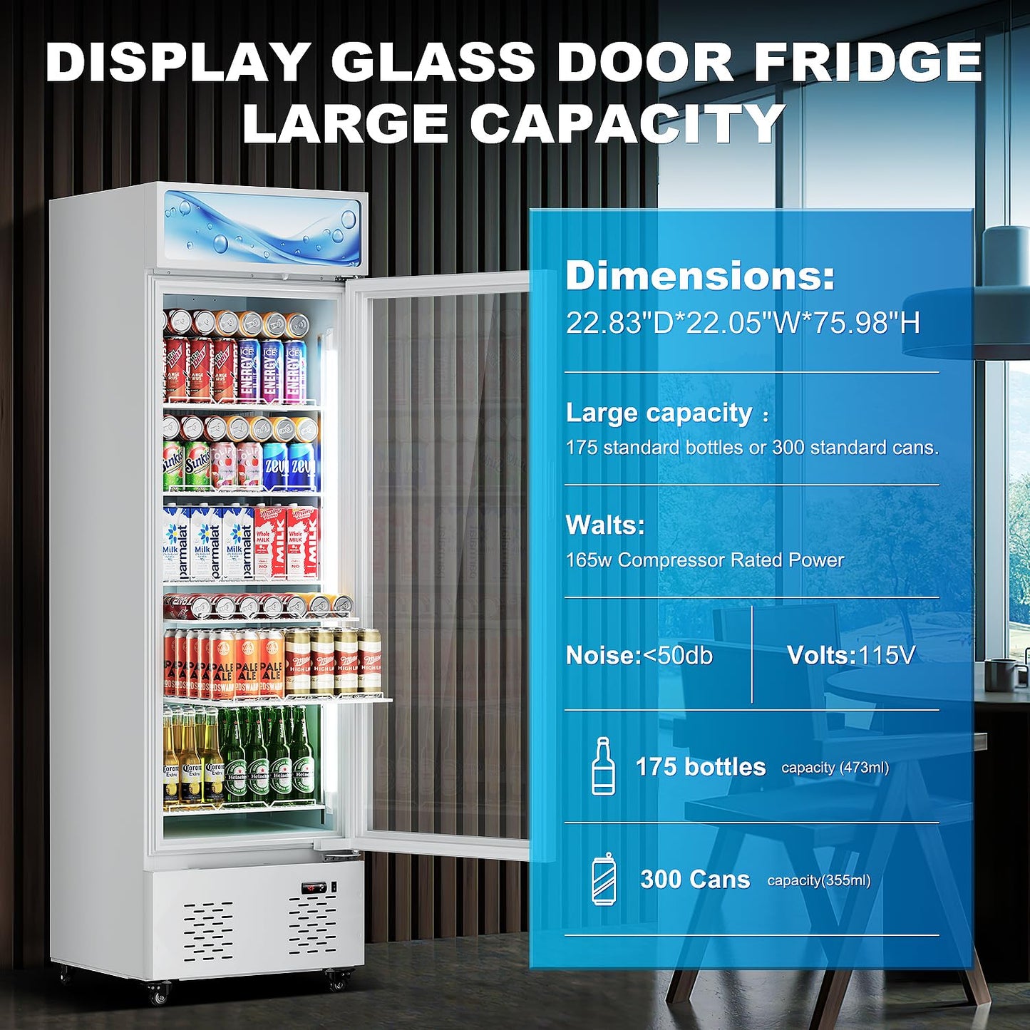 ECEVT 11 Cu.Ft Commercial Beverage Refrigerator Glass Door Drink Cooler with Soft Light and 5 Shelves, Display Refrigerator for Restaurant Store Cafe Bar, White