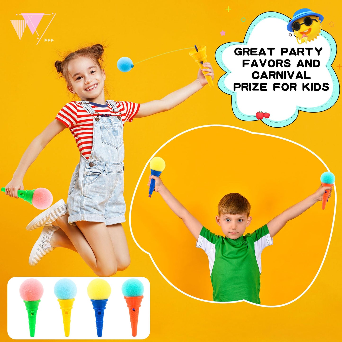 Cagemoga 40 Pcs Ice Cream Shooters Toy 4 Inch Ice Cream Cone Foam Ball Launcher Toy for Kids Birthday Party Favors Carnival Prizes Goody Bag Fillers