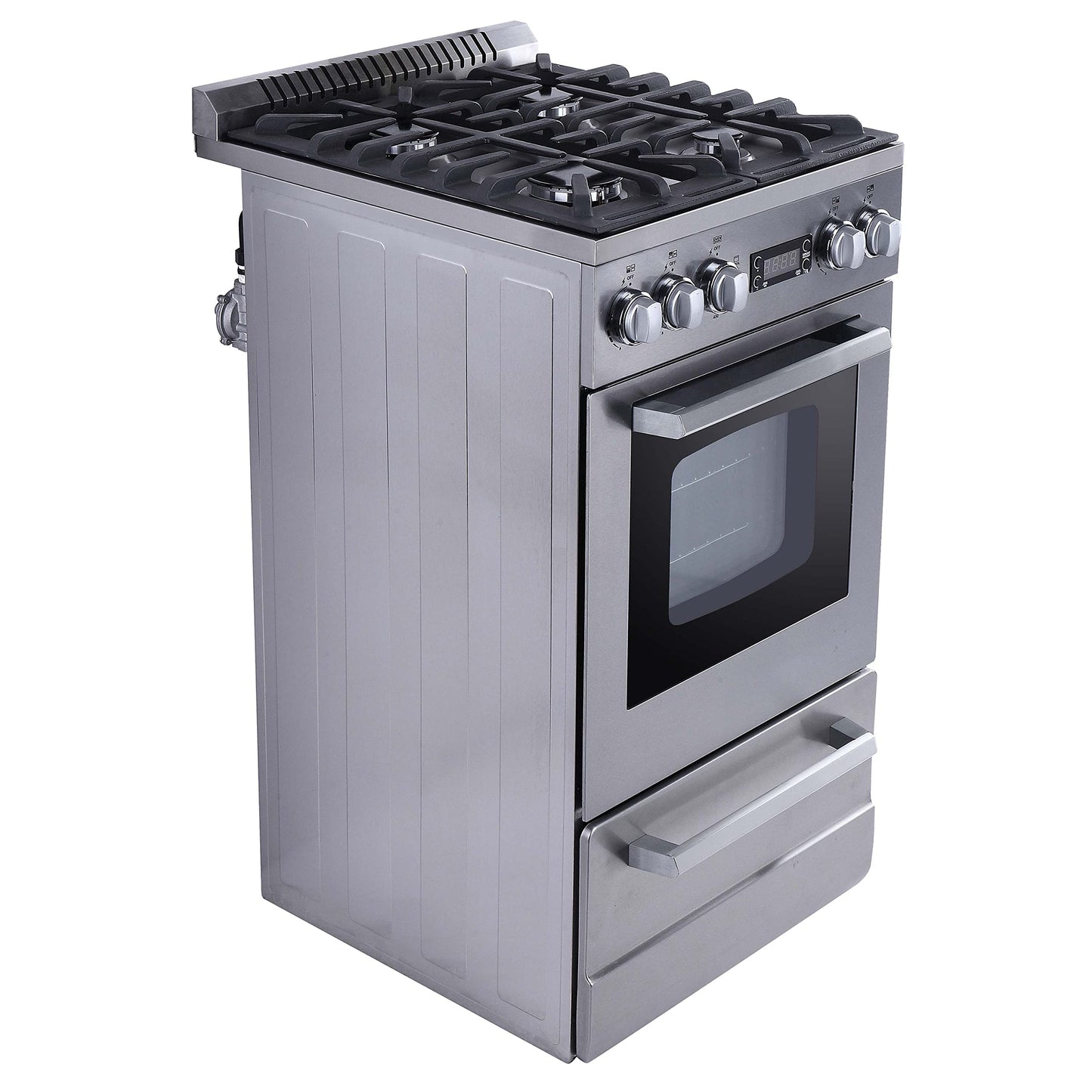 Avanti Gas Range Oven ELITE Series Compact Freestanding Design, 2.1-Cu.Ft. Capacity 4 Sealed Burners with Electronic Ignition, Includes Broiler Storage Drawer and Accessories, 20-Inch, Stainless Steel