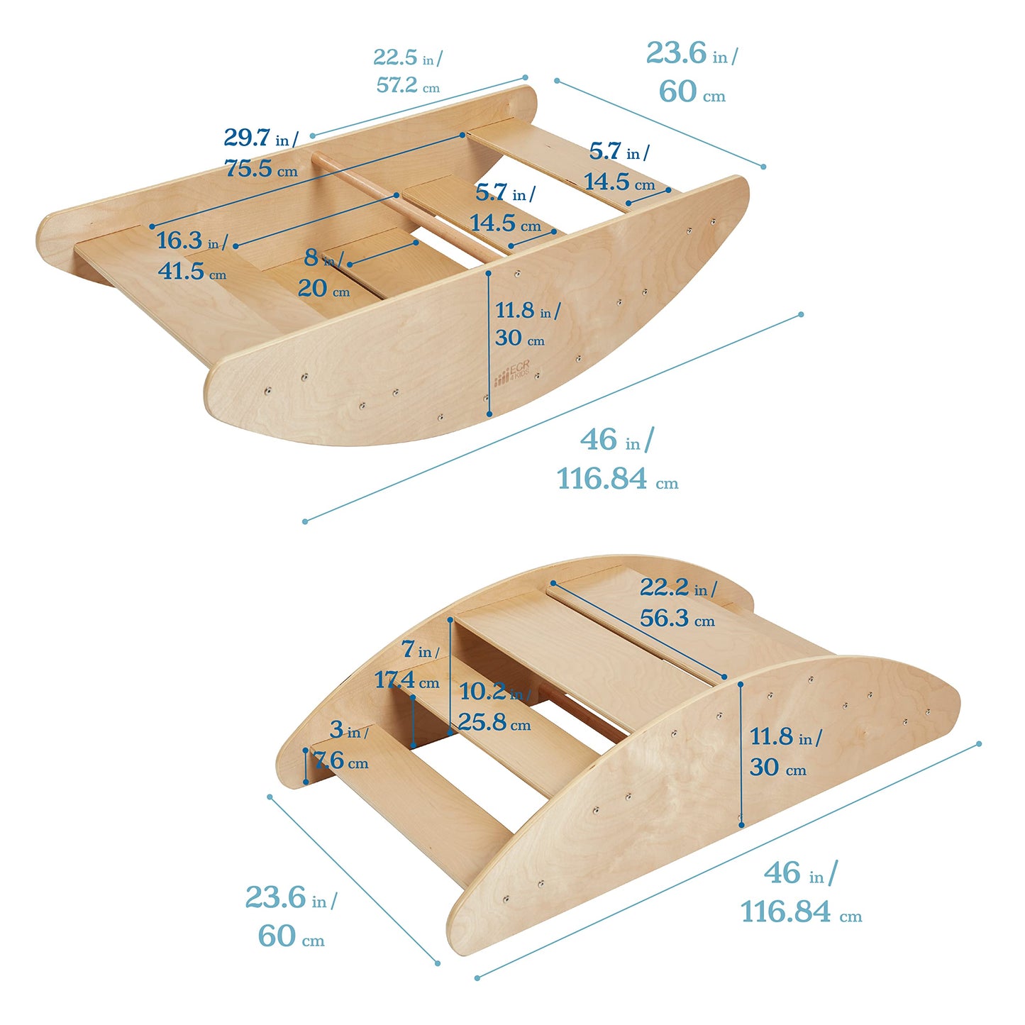 ECR4Kids Rocking Boat and Steps 2-in-1 Wooden Play Center, Montessori Furniture, Natural