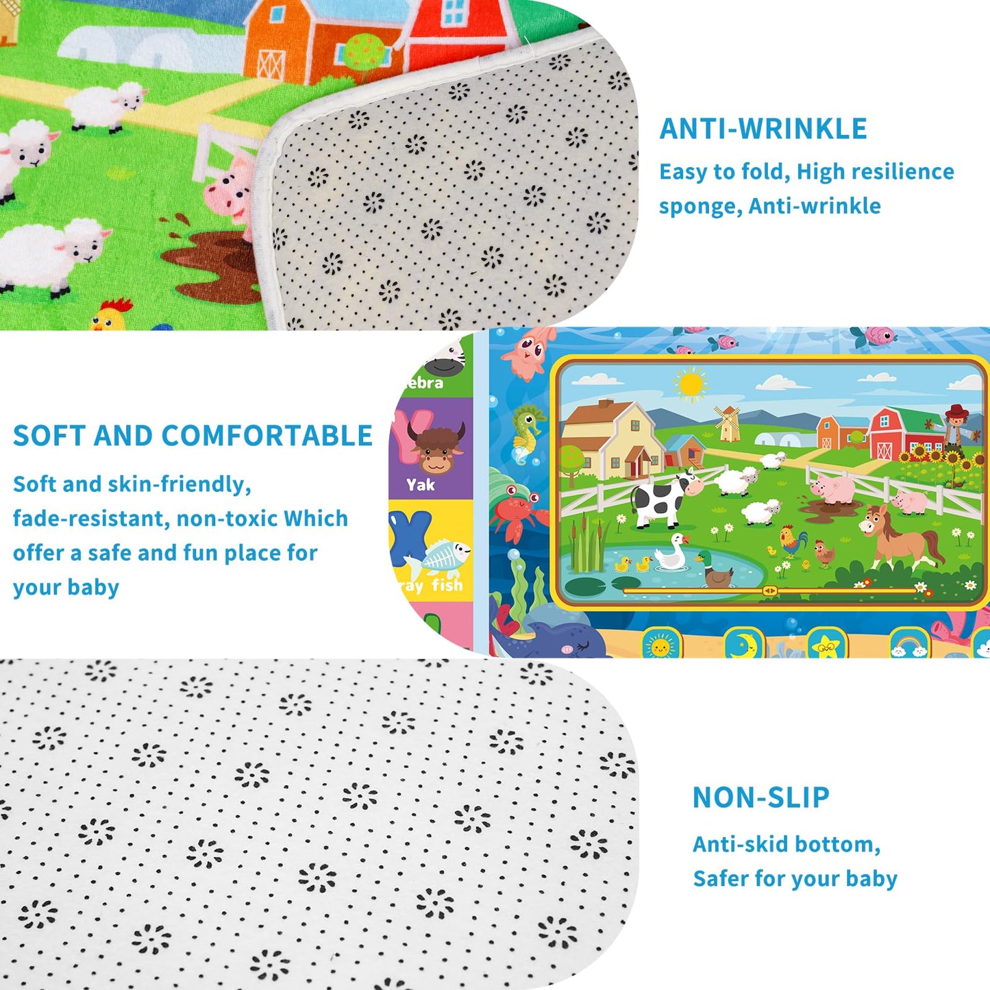 AKASISRUG Baby Play Mat for Floor, Kids Playmat Baby Crawling Mats Educational Tummy Time Mats Soft ABC Play Mat for Babies Infants Floor Mat for Kids Learning Playing (78.7X59 INCH, Style 1)
