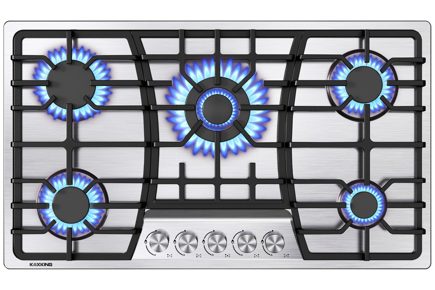 KOXKING 36 Inch Gas Cooktop, 5 Burners Dual Fuel (LPG/NG Convertible), Stainless Steel Gas Stove Top with Thermocouple Protection, Built-in Range, Easy to Clean