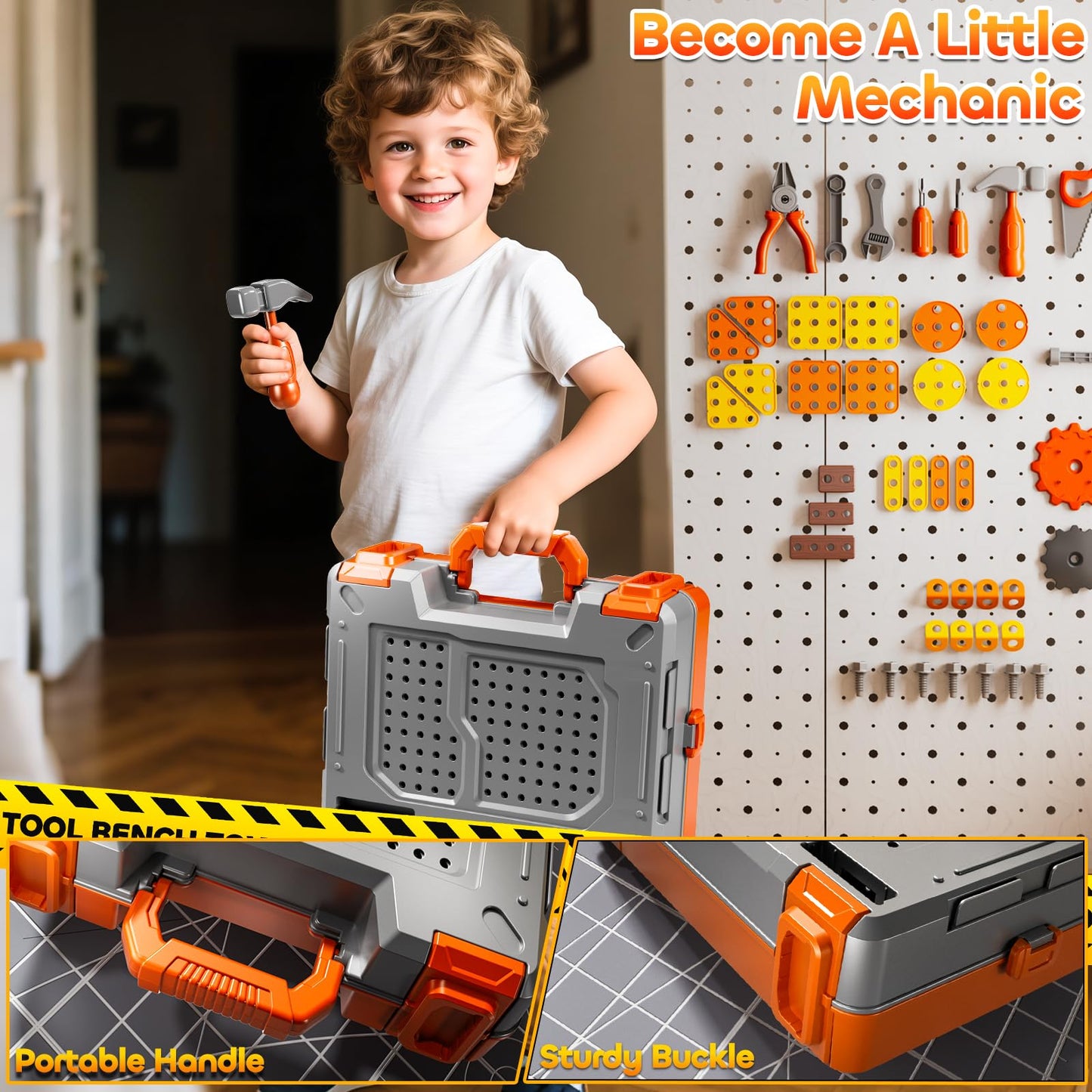 KIZONLY Kids Tools Toy Sets for Aged 3 4 5 6 7 8, 2 in 1 Workbench Toys for Toddlers 3-5, Pretend Play Toolbox, Construction Mechanic Set with Sound, Educational Birthday Gift for Boys Girls Ages 3-8