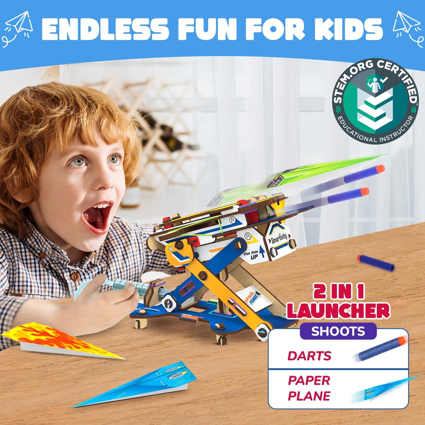 Smartivity DIY 2in1 Hydraulic Paper Airplanes & Darts Launcher STEM Toy for Kids Ages 6-14 Years I Birthday Gifts for Smart Kids | Science Kit for Boys & Girls 6, 8,10,12,14 Years Old