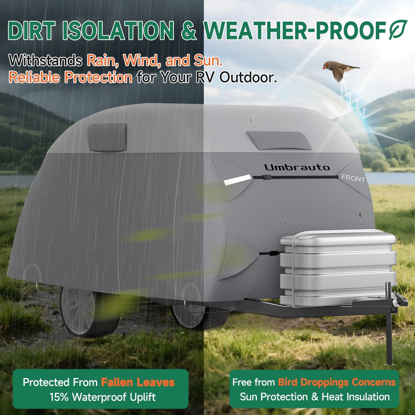 Umbrauto Teardrop Travel Trailer Cover Fits 10'-12' Trailers, 7 Layers Top Heavy Duty Waterproof Camper Cover with Windproof Strap for R-Pod Trailers, Clamshell Trailers