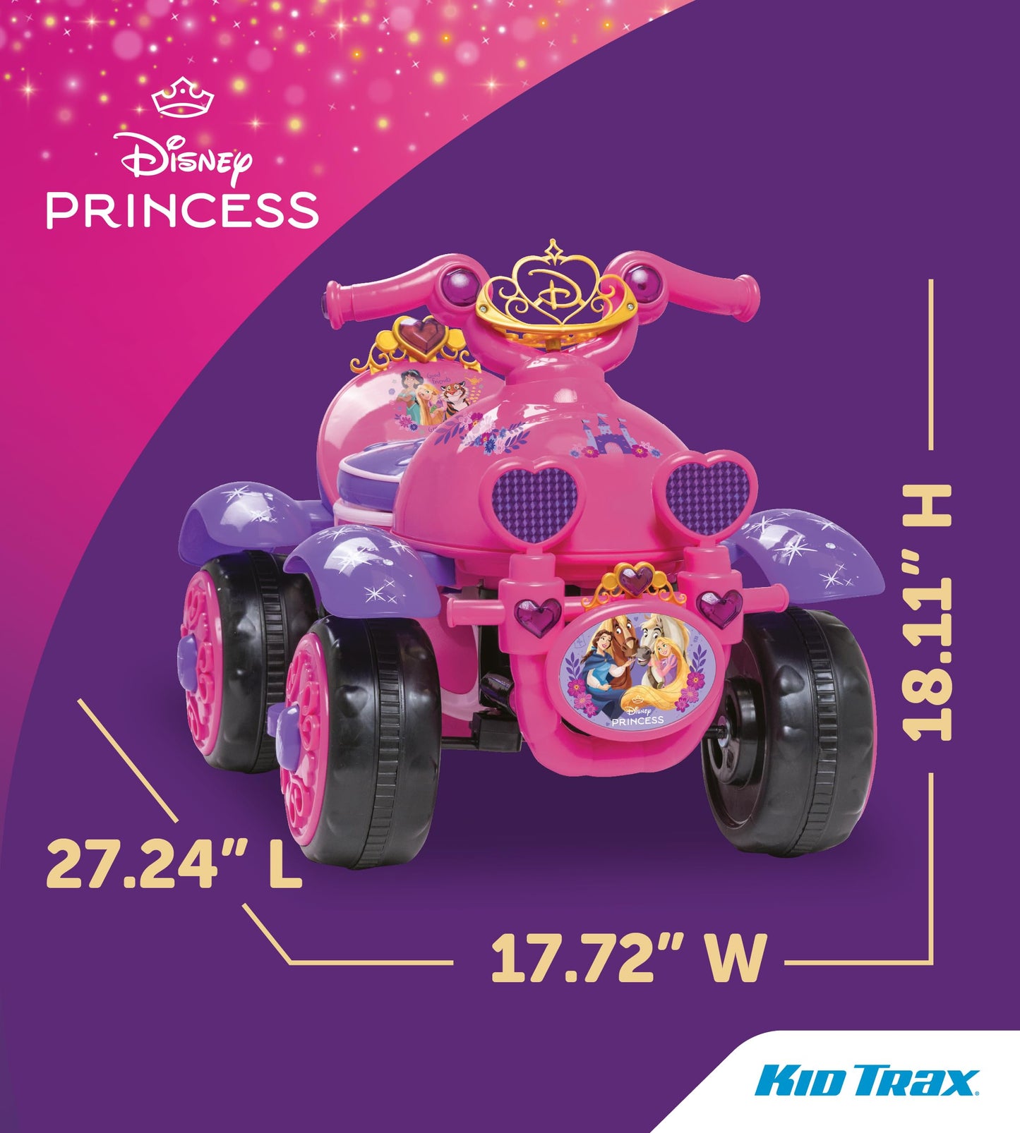 Kid Trax Toddler Disney Princess Electric Quad Ride On Toy, Kids 1.5-3 Years Old, 6 Volt Battery and Charger Included, Max Weight 45 lbs, Princess Pink