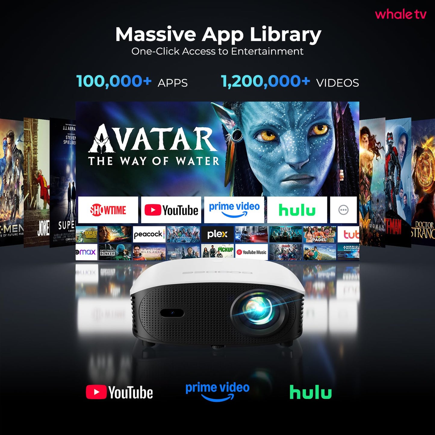 GooDee Smart Mini Projector with WiFi and Bluetooth - 1200 ANSI 4K Support, Compatible with Netflix/YouTube/Prime Video, AI Auto Focus & Keystone, Dolby Audio Home Theater Projector for Indoor/Outdoor