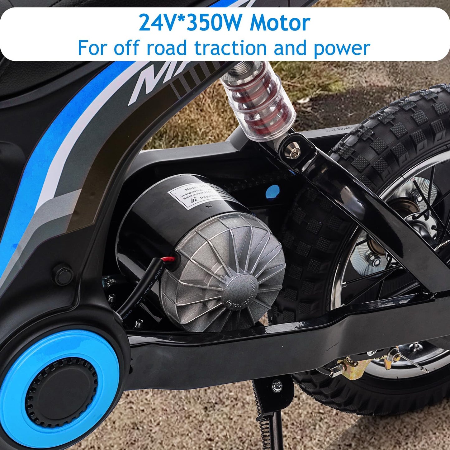 GarveeLife 24V Electric Dirt Bike for Kids 8-14, Motorcycle With Authentic Motocross Geometry, Rear-Wheel Drive, High-Torque Motor, Blue
