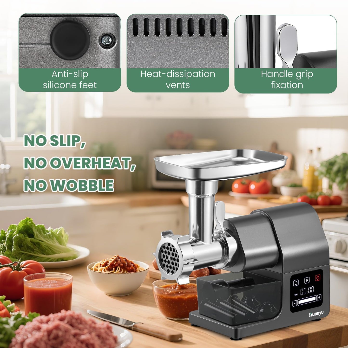 Electric Meat Grinder 2000W Heavy Duty, Touchscreen Control with 2 Blades, 3 Plates, Sausage Stuffer & Kubbe Kit, #10 Size for Home Use