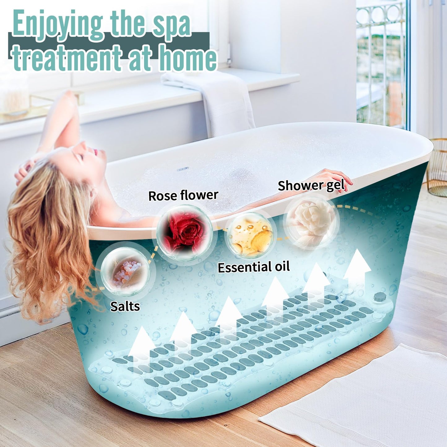 YSVORTOT Upgraded 2.0 Bathtub Spa,Bubble Bath Mat-Portable Bathtub Spa Mat - Electric Bubble Massage Mat with Remote Control, Simplicity of Operator,Help You Relax Both Physically and Mentally