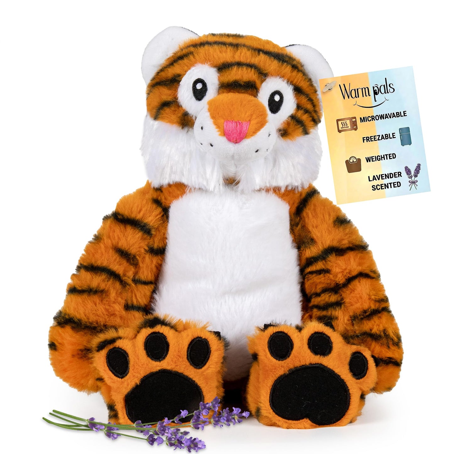 Tiger - Microwavable & Weighted Plush Stuffed Animal - Heated Plushie for Warmth - Cute, Soft, Cozy Toy for Adults & Children (Boys, Girls, & Toddlers) by Warm Pals