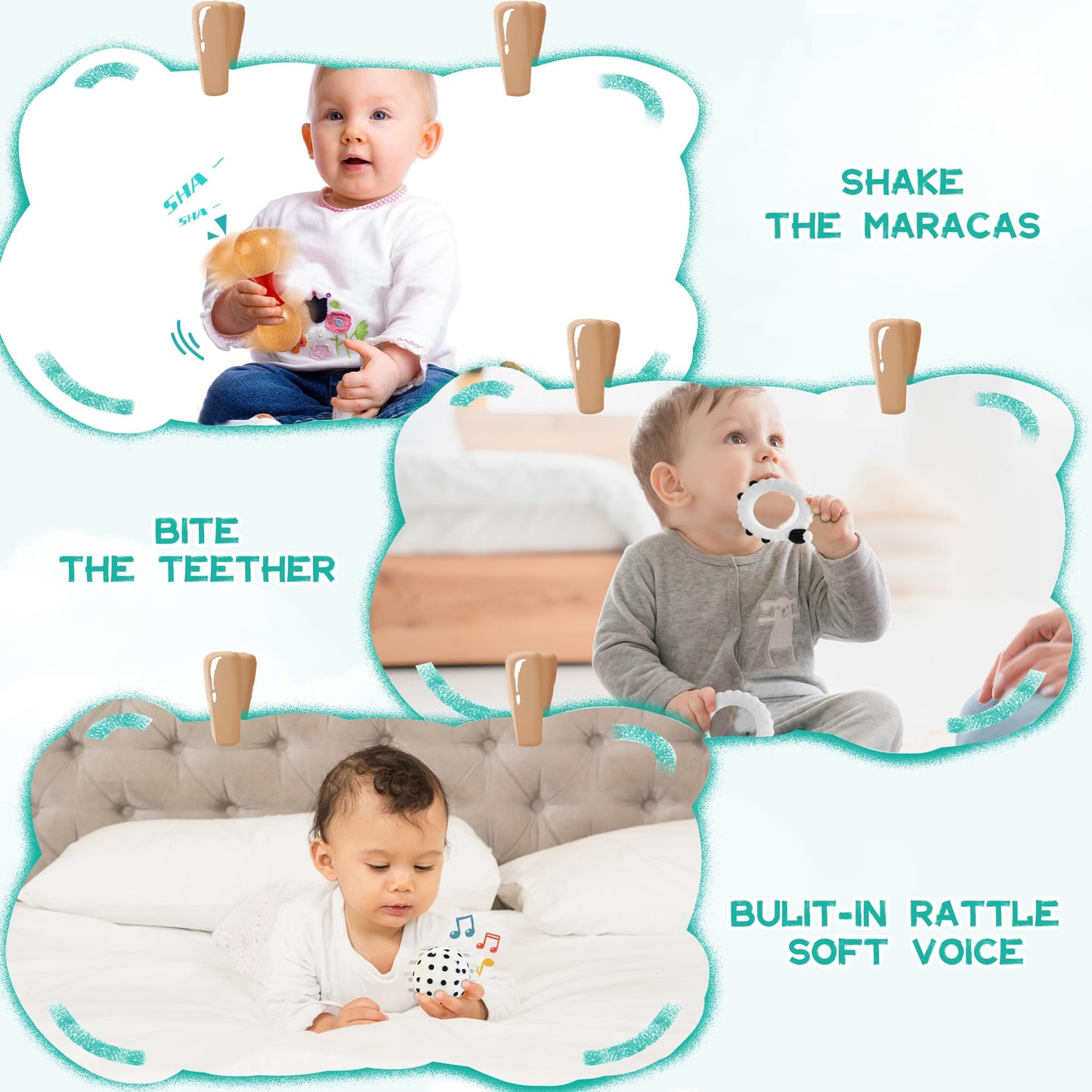 WOODMAM Montessori Toys for Babies 0-6 Months, 9 in 1 Learning Educational Sensory Toys for Newborn 0-3-6 Months, Includes High Contrast Cards, Baby Tissue Box Toy, Spinning Drum, Teether and More