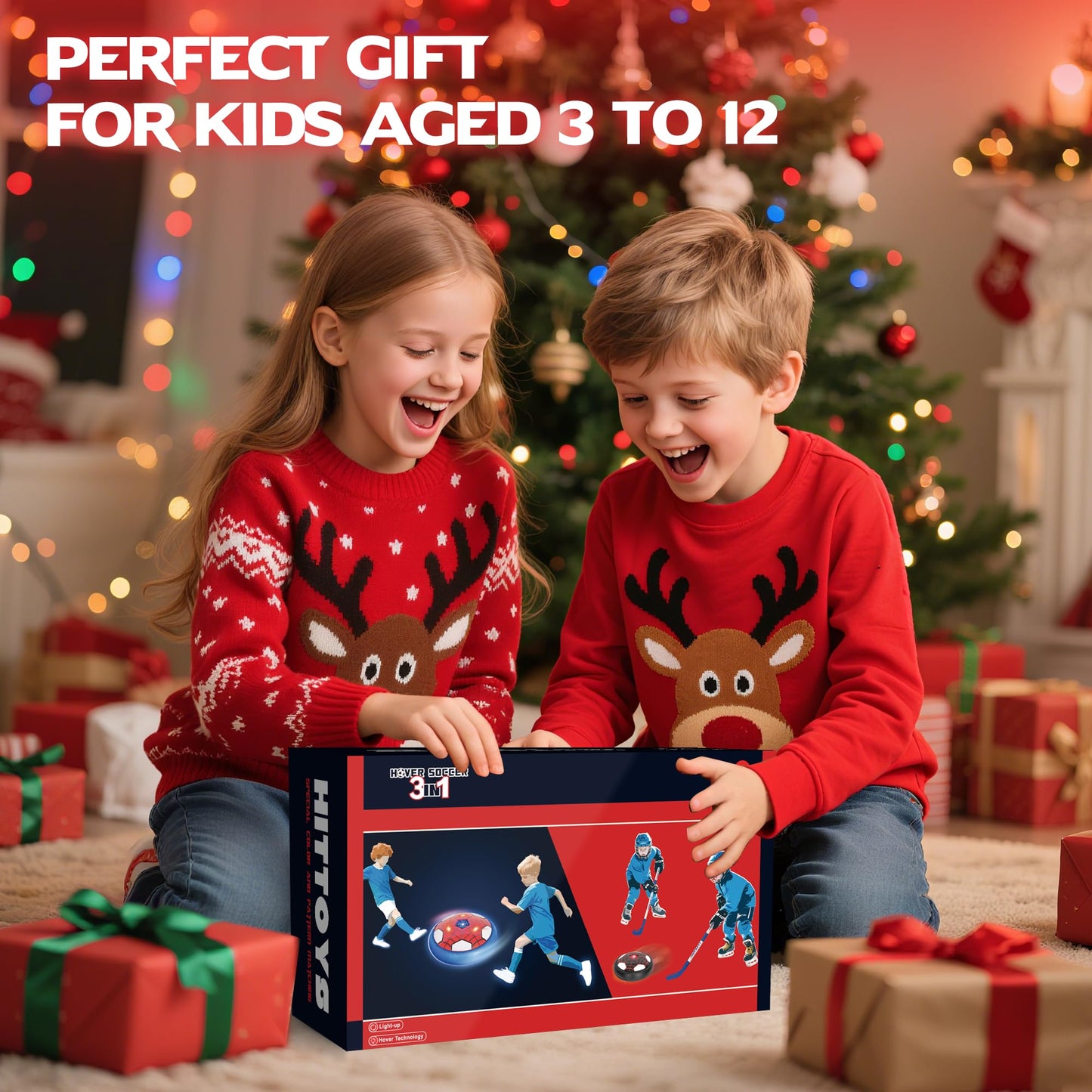 HitToys Hover Soccer Ball Toys Set for Kids, Toddler Hovering Hockey Sets, 3-in-1 Air Floating Soccer Rechargeable Toy with Led Light, Indoor Sports Games Birthday Christmas for Old Boys