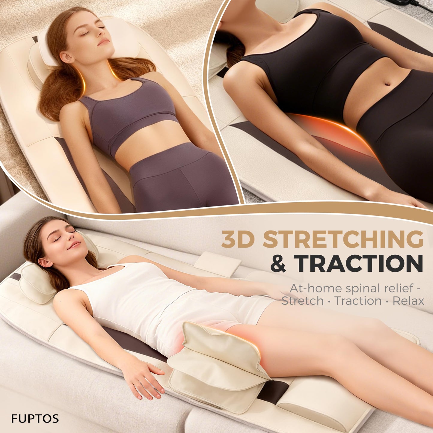 fuptos Full Body Massage Mat with Airbag Stretching, Back Massage Pad, Neck & Shoulder Relief, Lumbar Traction, HIPS Massage, 6 Modes 5 Intensities 2 Heat Levels, Foldable, Fit 5'1-6'2
