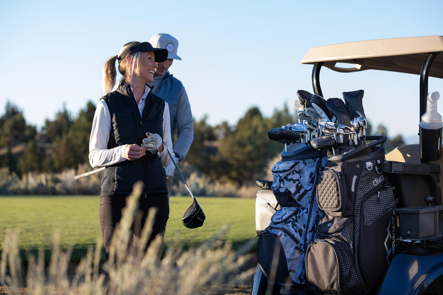 Sun Mountain Women's C130 Lightweight Cart Golf Bag 14-Way Top - 11 Pockets, Smart Dual Strap System, Push-Electric-Riding Cart Compatible Compression Base, 2026 Model - Black-Zebra
