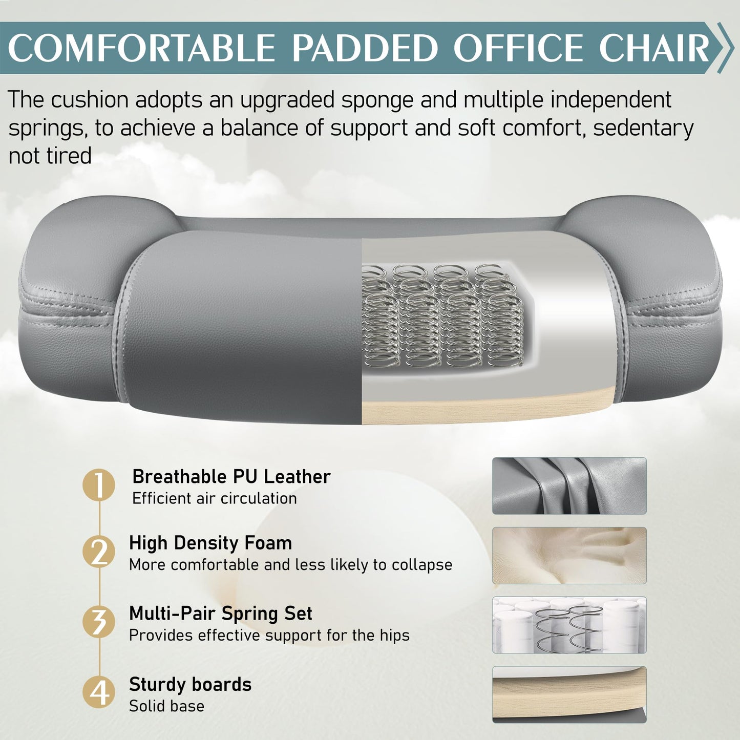 Leather Office Chair, PU Home Computer Desk Chairs with Ergonomic Back Support, 360°Swivel Free，Small Gaming Chair with Wheels and Adjustable Armrests, for Short People Use