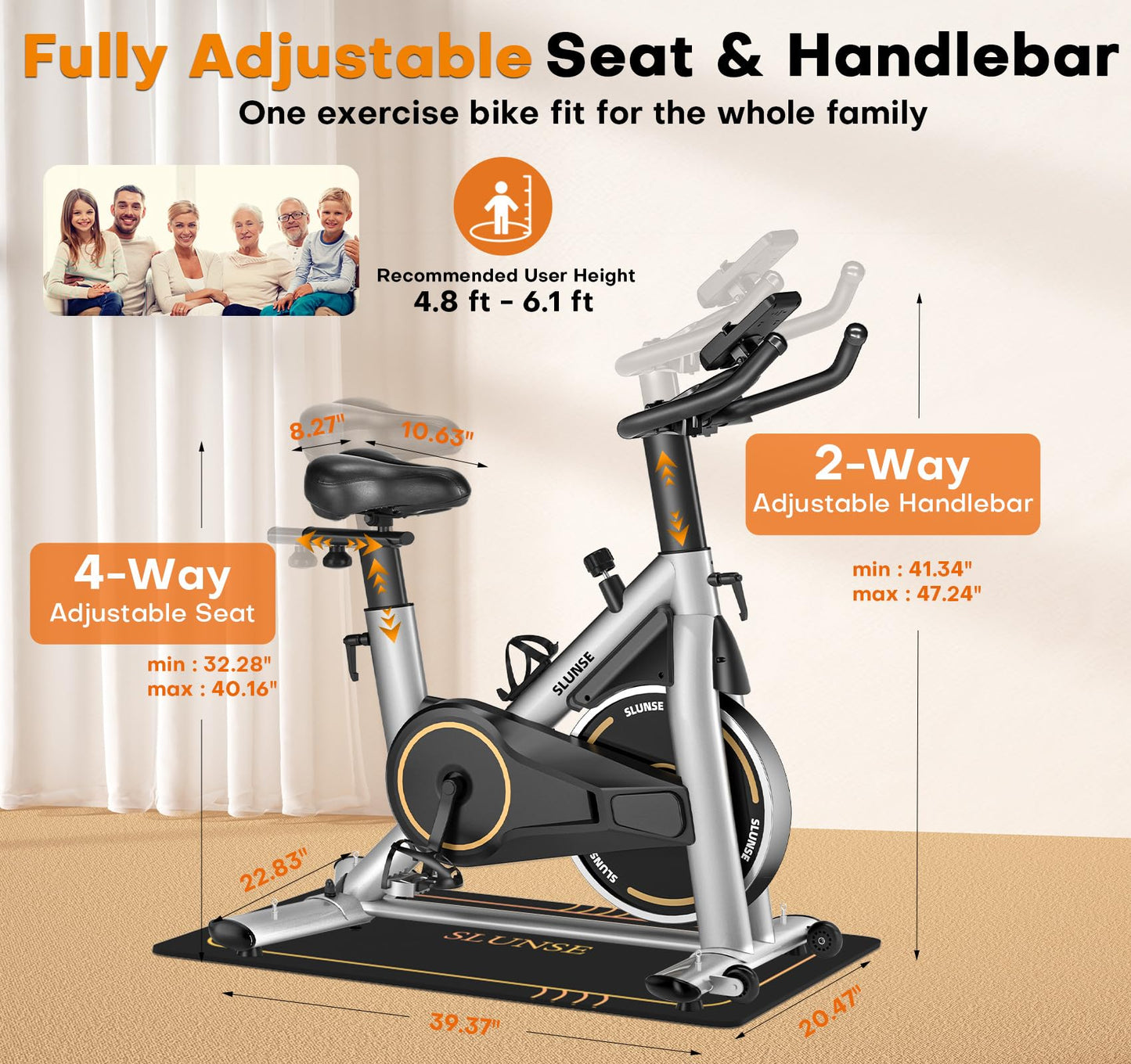 Exercise Bike, Silent Magnetic Resistance Stationary Bike for Home with App Compatible, Indoor Cycling Bike with Anti-Slip Mat, 350lbs Weight Capacity Upgraded Seat with Digital Monitor &Tablet Mount