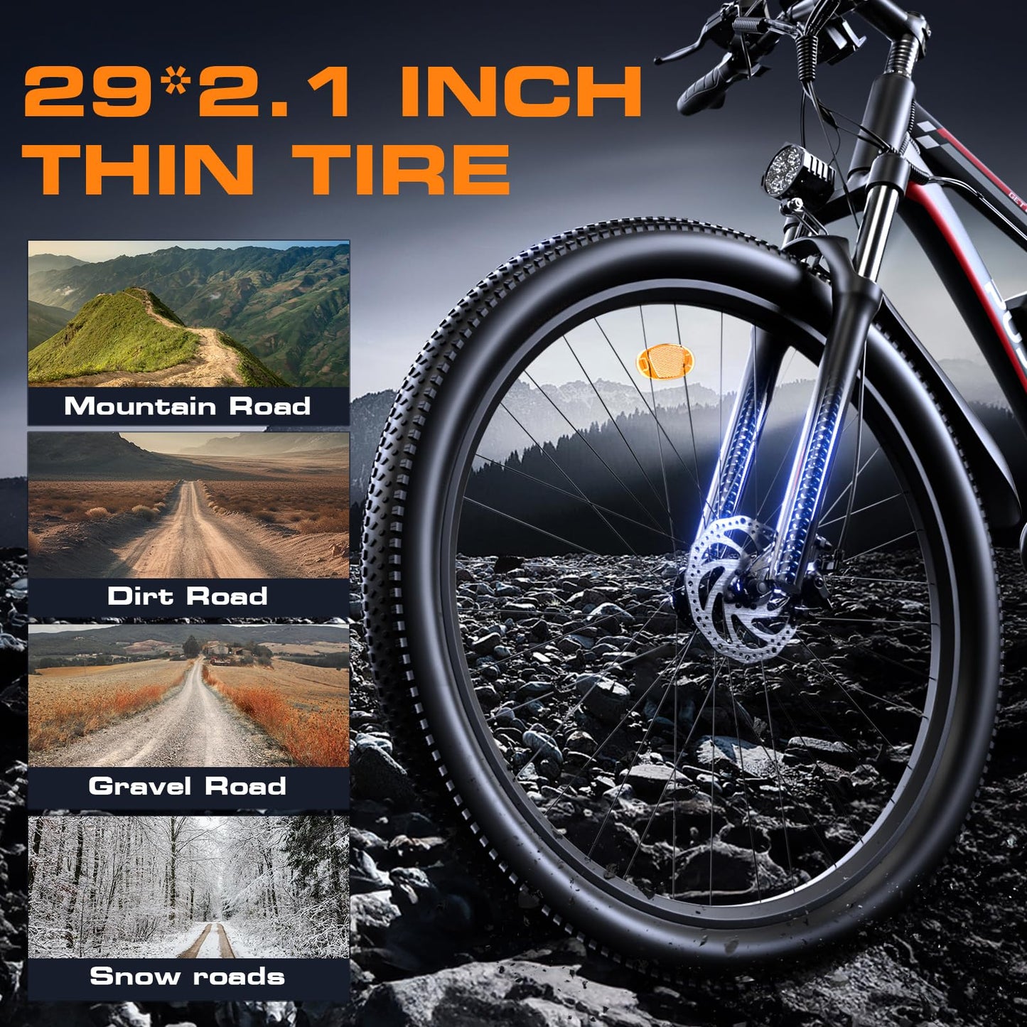 PUJH 2000W Peak Electric Bike for Adults, 48V 17.5Ah 840Wh 29'' Tires Max 32 mph 30-80 Miles Range City Commuting Class3 Ebike Front Suspension Disc Brake for Off-Road Riding (Black&Red)
