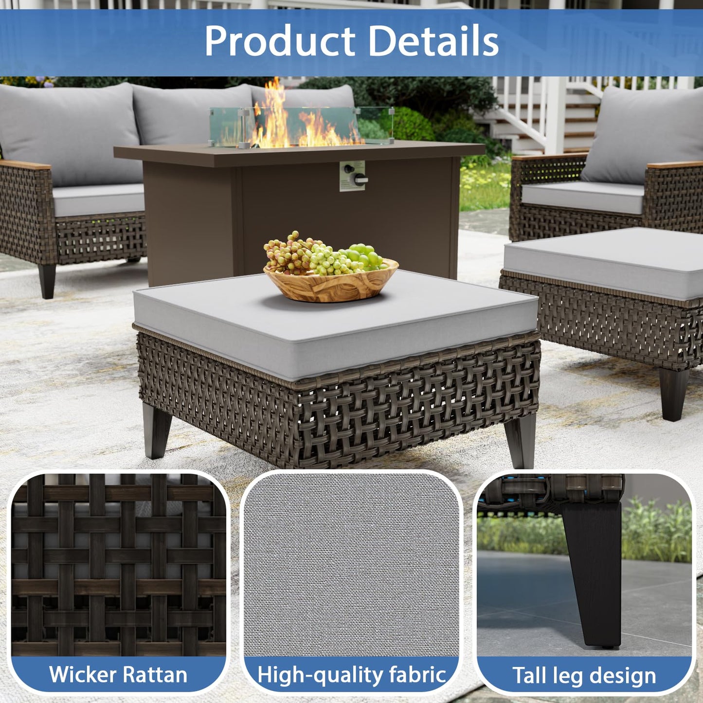 Broivira 7 Piece Patio Furniture Set, All-Weather Wicker Rattan Outdoor Sectional Sofa Set with High Backrest and Thick Cushions for Garden, Porch, Poolside, Grey