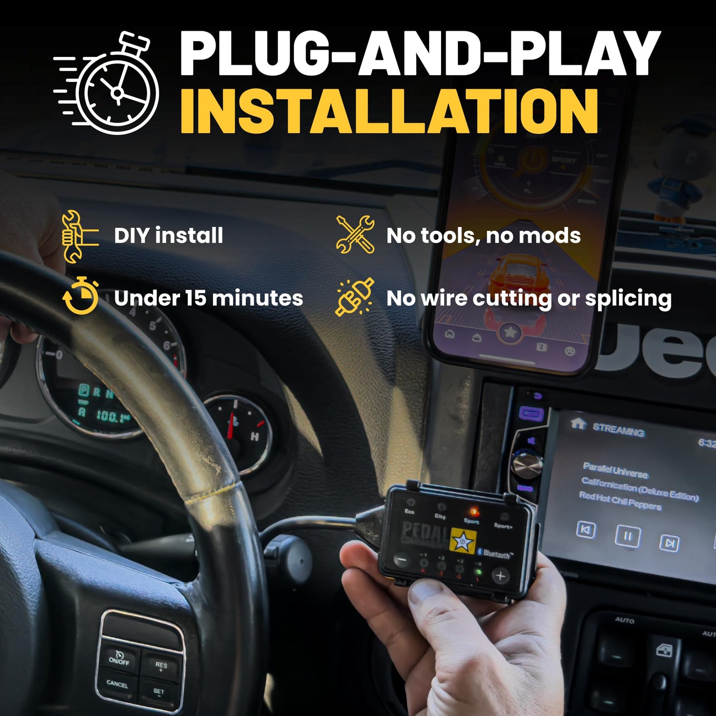 PEDAL COMMANDER for Jeep Wrangler JK 2007-2018 Throttle Response Controller - Plug-and-Play Upgrade, App Control, Throttle Controller Off-Road Performance Mods Jeep Wrangler Accessories