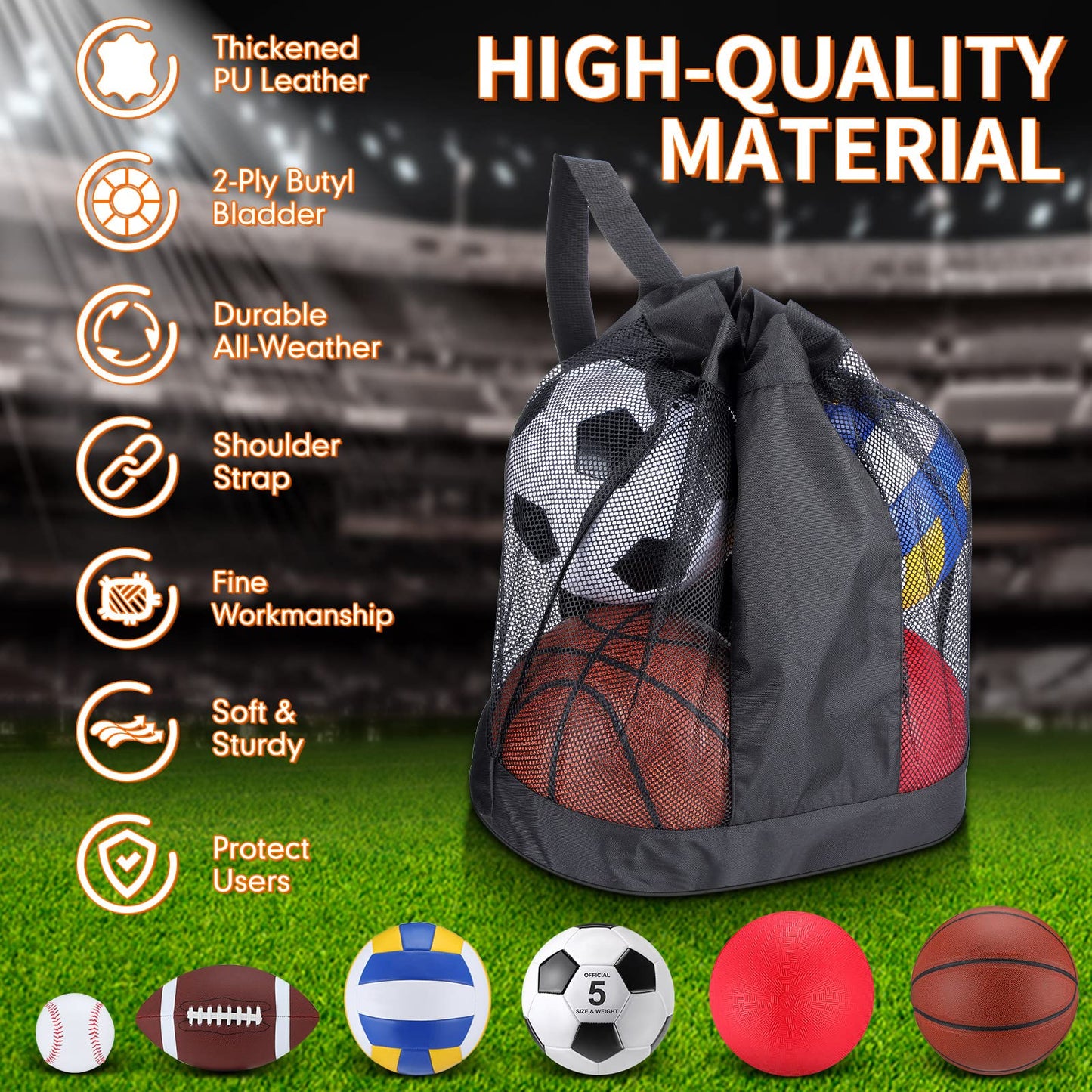 Leyndo 18 Pcs Sport Balls Bulk Set Basketball Football Volleyball Soccer Playground Baseball with Sport Equipment Bag Pump for Adults Gifts Outdoor Indoor(Brown)