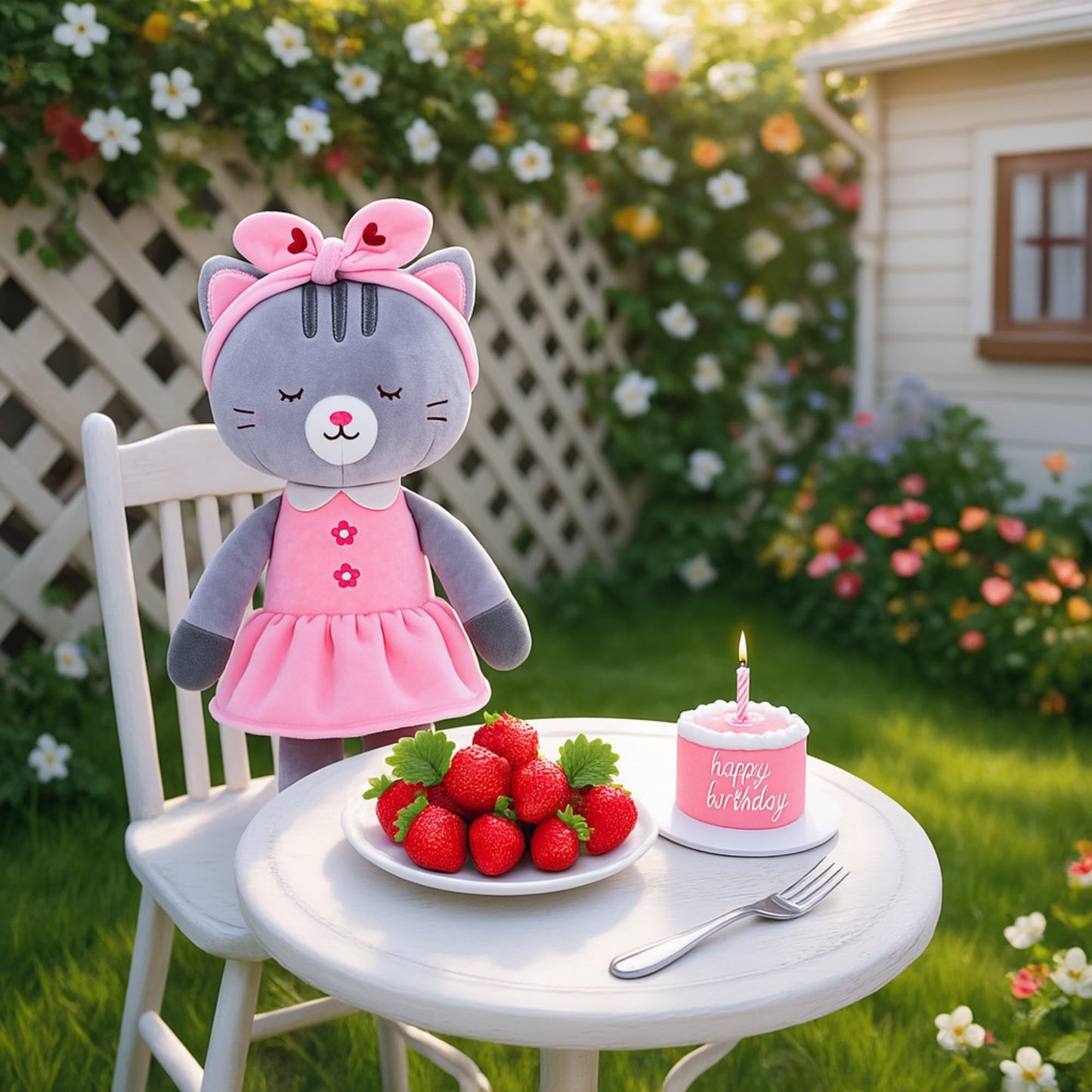 Lazada Stuffed Cat Dolls Animal Kitty Plush Toy Baby Girl Gifts Gray with Hair Band 16"