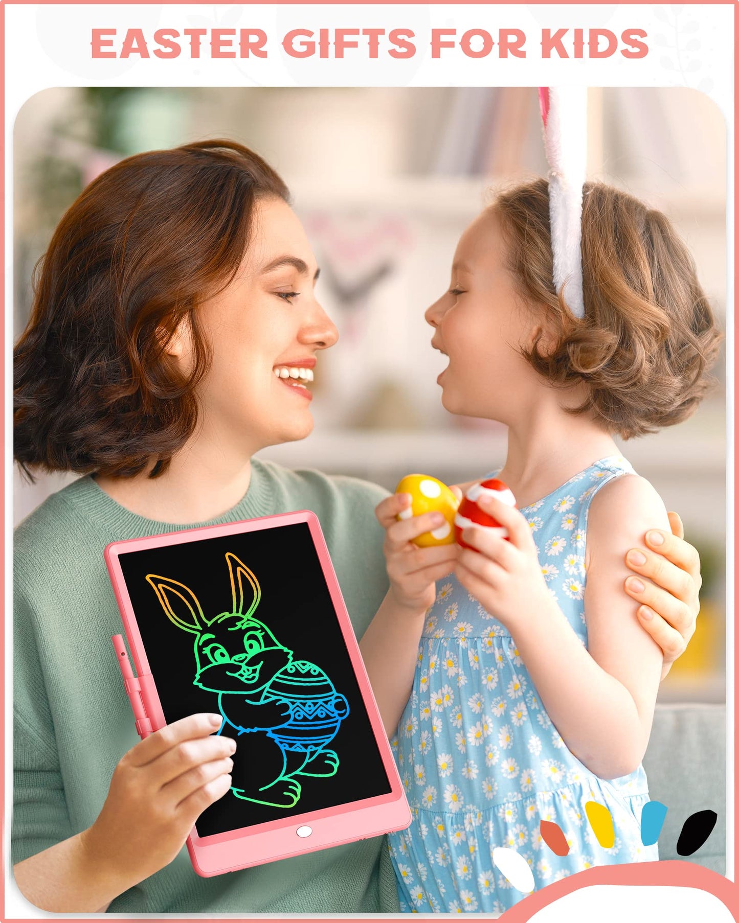 Bravokids 10 Inch LCD Writing Tablet for 3-8 Year Olds - Electronic Drawing Pad and Doodle Board as Educational Birthday Gifts for Girls and Boys (Pink)