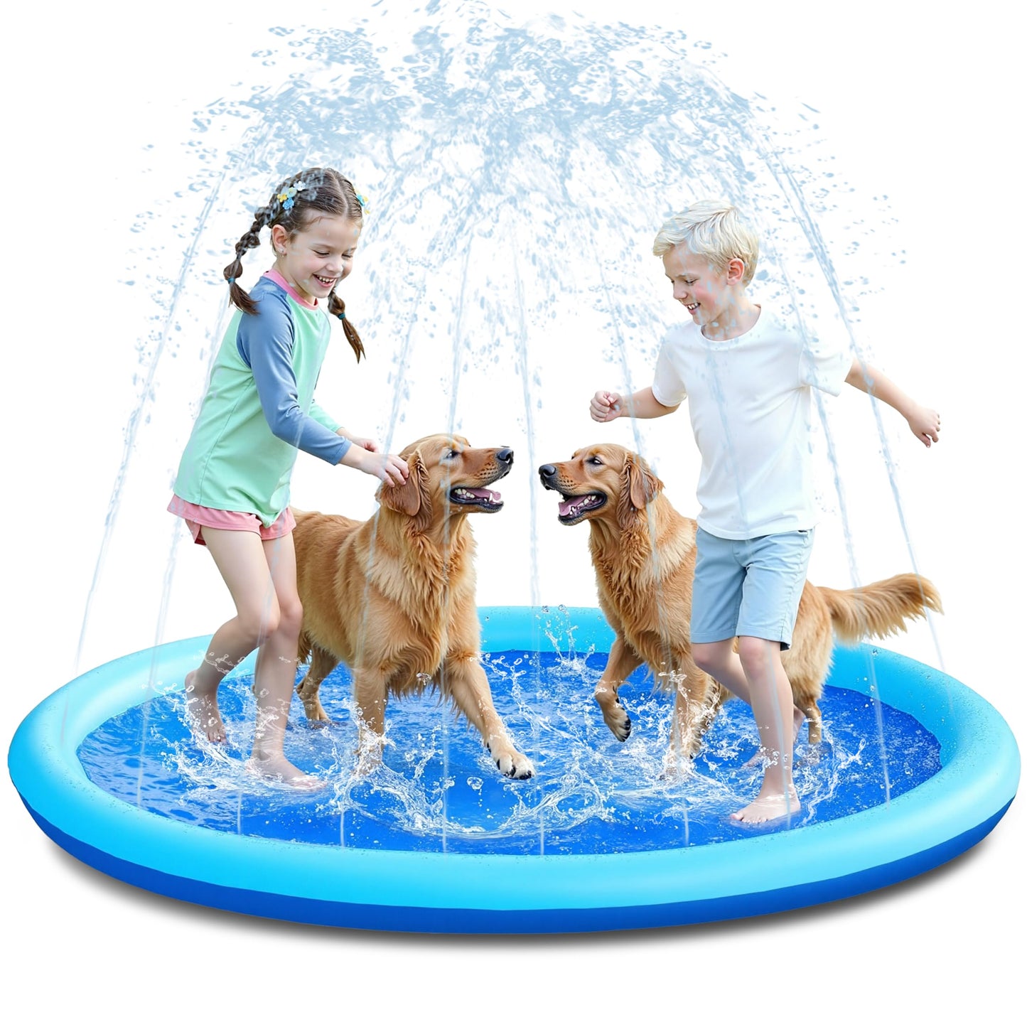 SLOOSH 72" Non-Slip Splash Pad Sprinkler - Outdoor Water Toys Play Mat for Toddlers Kids Dogs, Outside Thickened Sprinkler Pool Party Durable Backyard Fountain for Girls Boys Pets (72in, Blue)