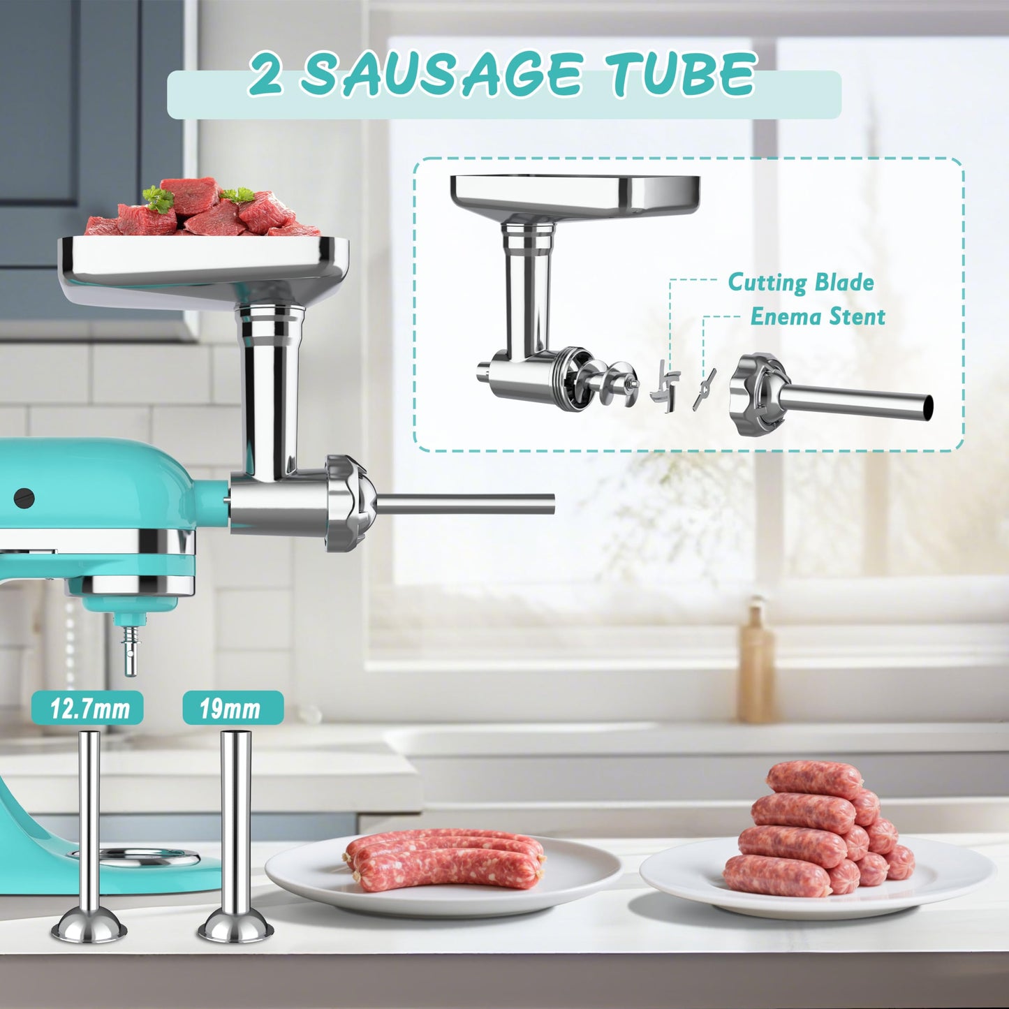 Metal Meat Grinder Attachments for Kitchen Aide Stand Mixers,16Pcs Meat Grinder Accessories Set,Sausage Stuffer,Replace KSMFGA KSMMGA Attachment for Kitchen Aid Standing Mixer,Easy to Use and Clean