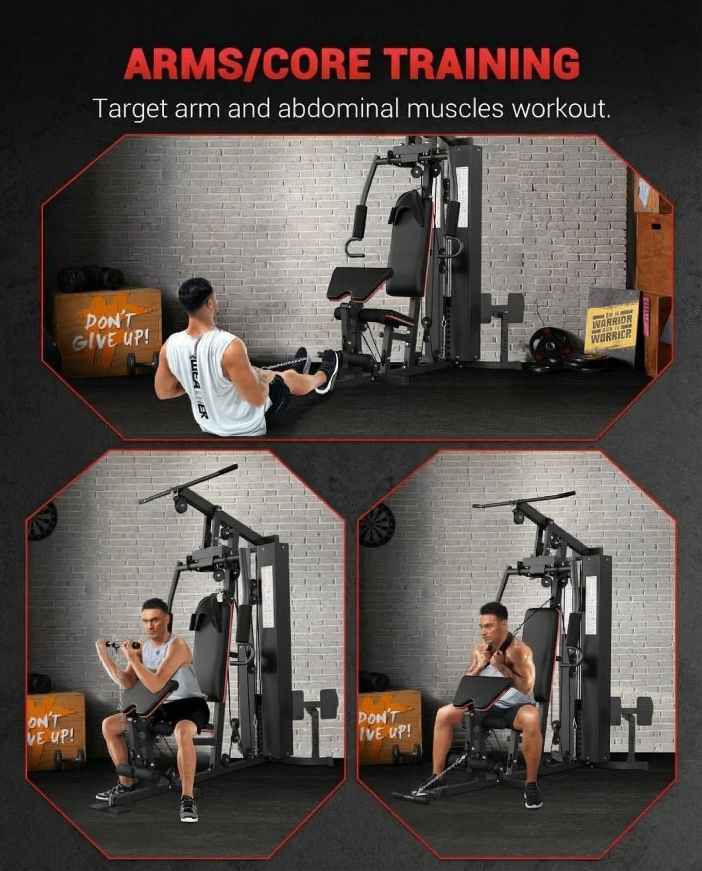 Multifunctional Home Gym Equipment, Full Body Workout Station, Exercise Machine with 150 Lbs Weight Stack, Home Gym Workout Equipment with Pulley System and Foot Pedal, Black
