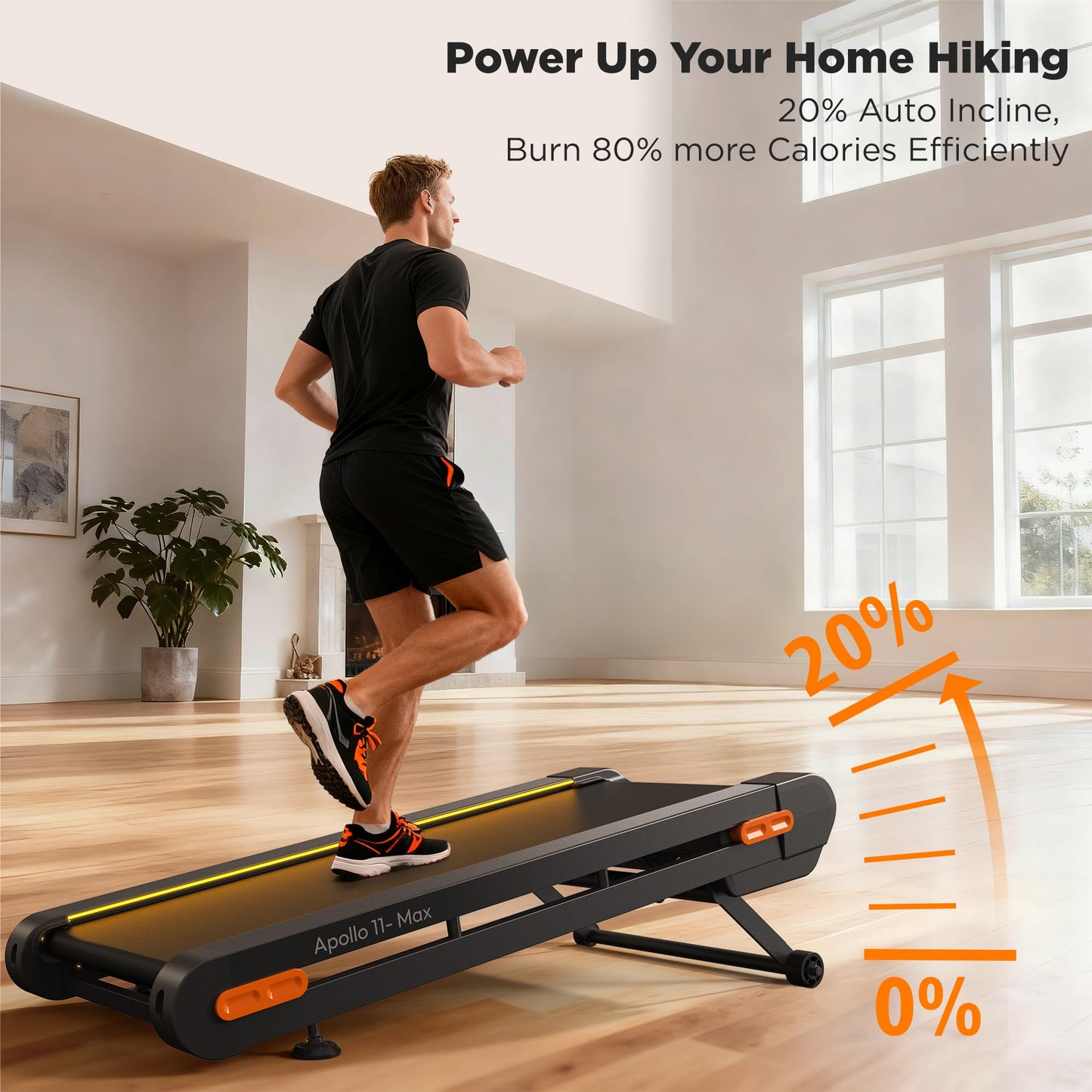 Walking Pad Treadmill with Incline, Full Deck, Auto Incline 12%-20%, 400/350lbs Capacity, Vitalwalk Compact Under Desk Treadmills for Home Office, 3.0HP Brushless, Vertical Store, Apollo 11 Max