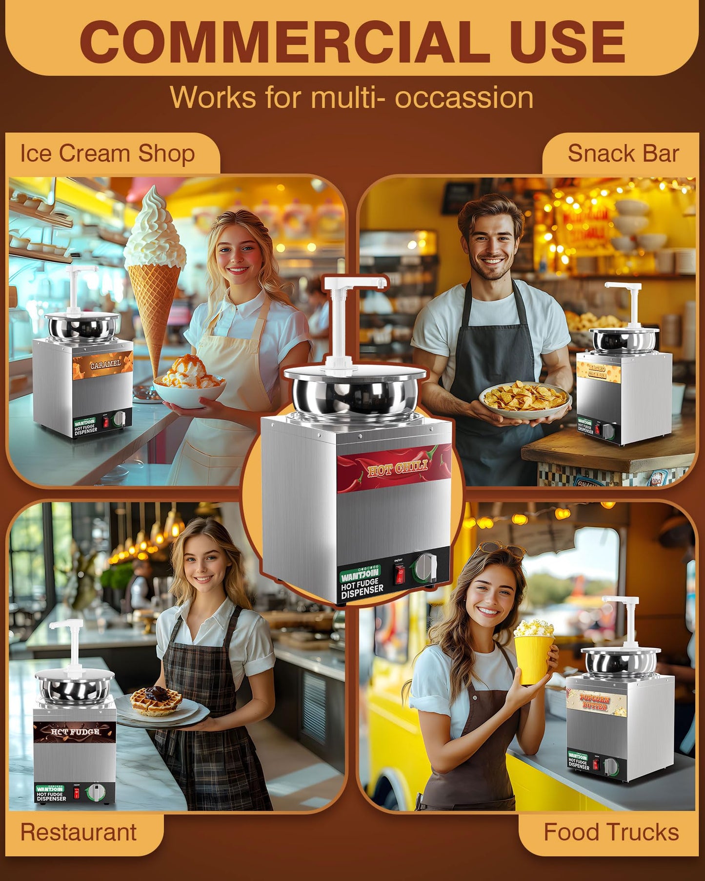 WantJoin 4.6Qt Nacho Cheese Dispenser with Pump - Nacho Cheese Warmer,Stainless Steel Hot Fudge Warmer W/5-Level Temperature Adjustment,Hot Fudge Dispenser for Hot Fudge Cheese Caramel