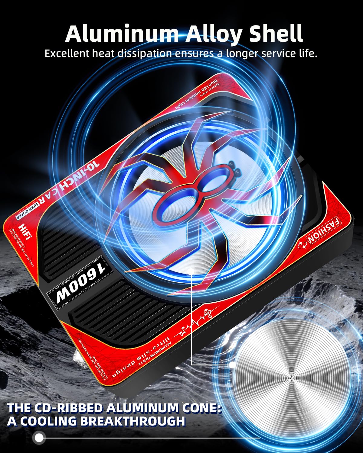 TZGBASS 1600W Slim Underseat Car Subwoofer and Amp Package, Powered Subwoofer with Built-in Class D Amplifier, Subsonic Deep Bass, LED Ambient Light Switch,Under Seat Subwoofer for Truck SUV Car Audio